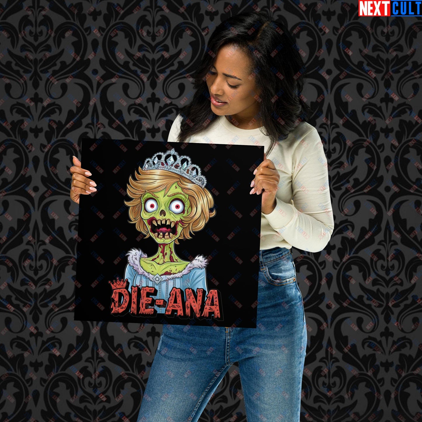 Princess Diana Zombie Die-Ana Funny Royal Family Conspiracy Poster 14″×14″ Posters Conspiracy Theories Politics Princess Diana Royal Family Zombie Next Cult Brand