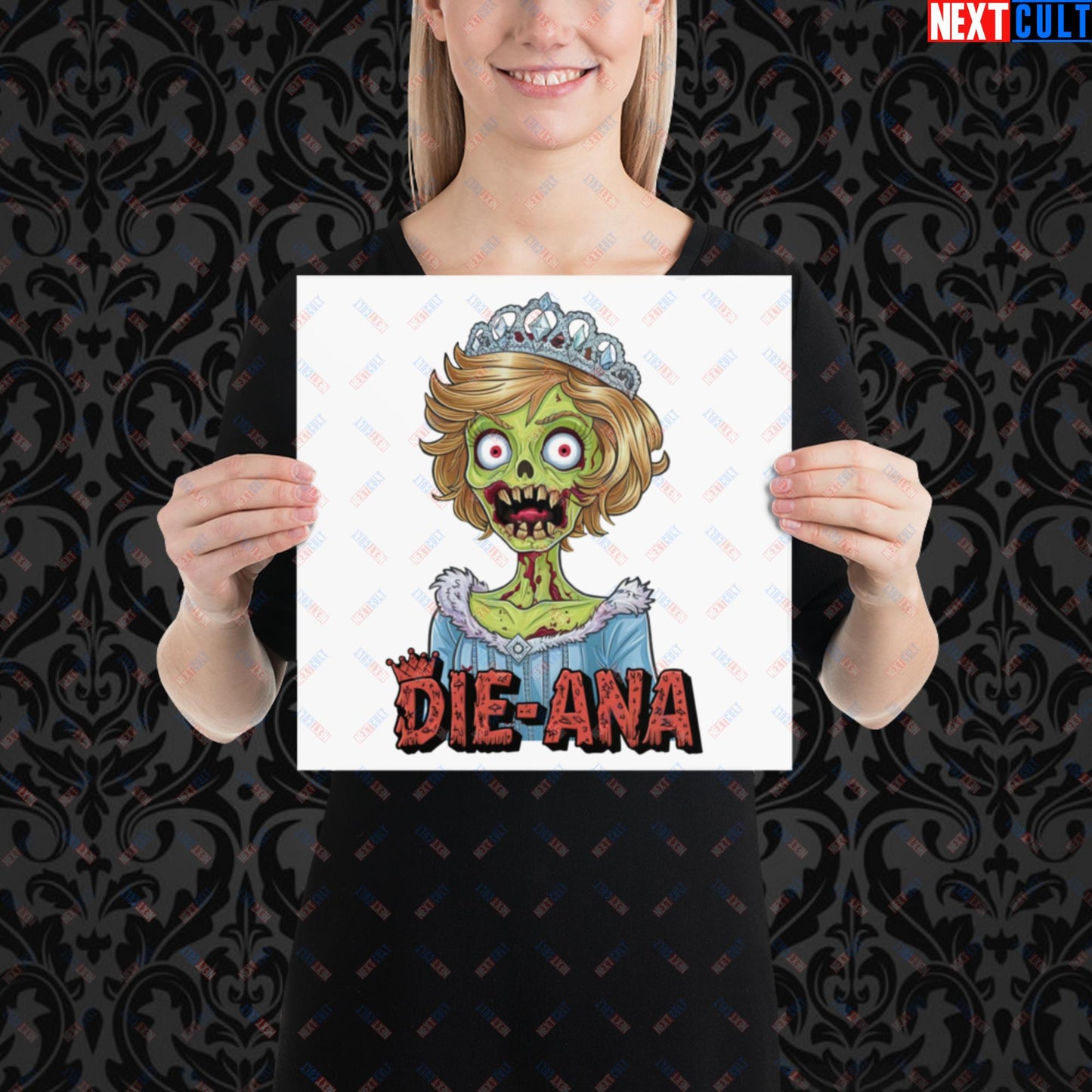 Princess Diana Zombie Die-Ana Funny Royal Family Conspiracy Poster 12″×12″ Posters Conspiracy Theories Politics Princess Diana Royal Family Zombie Next Cult Brand