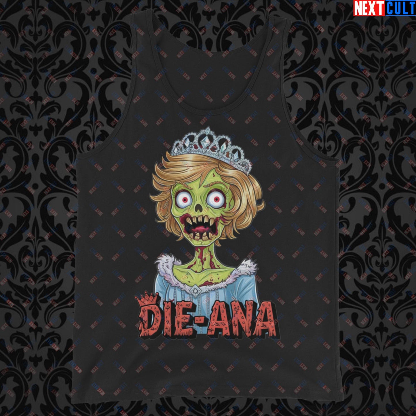 Princess Diana Zombie Die-Ana Funny Royal Family Conspiracy Tank Top Black Tank Tops Conspiracy Theories Politics Princess Diana Royal Family Zombie Next Cult Brand