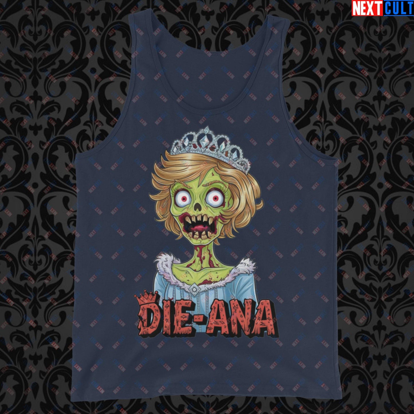 Princess Diana Zombie Die-Ana Funny Royal Family Conspiracy Tank Top Navy Tank Tops Conspiracy Theories Politics Princess Diana Royal Family Zombie Next Cult Brand