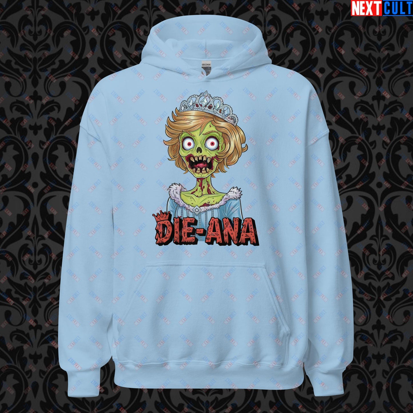 Princess Diana Zombie Die-Ana Funny Royal Family Conspiracy Unisex Hoodie Light Blue Hoodies Conspiracy Theories Politics Princess Diana Royal Family Zombie Next Cult Brand