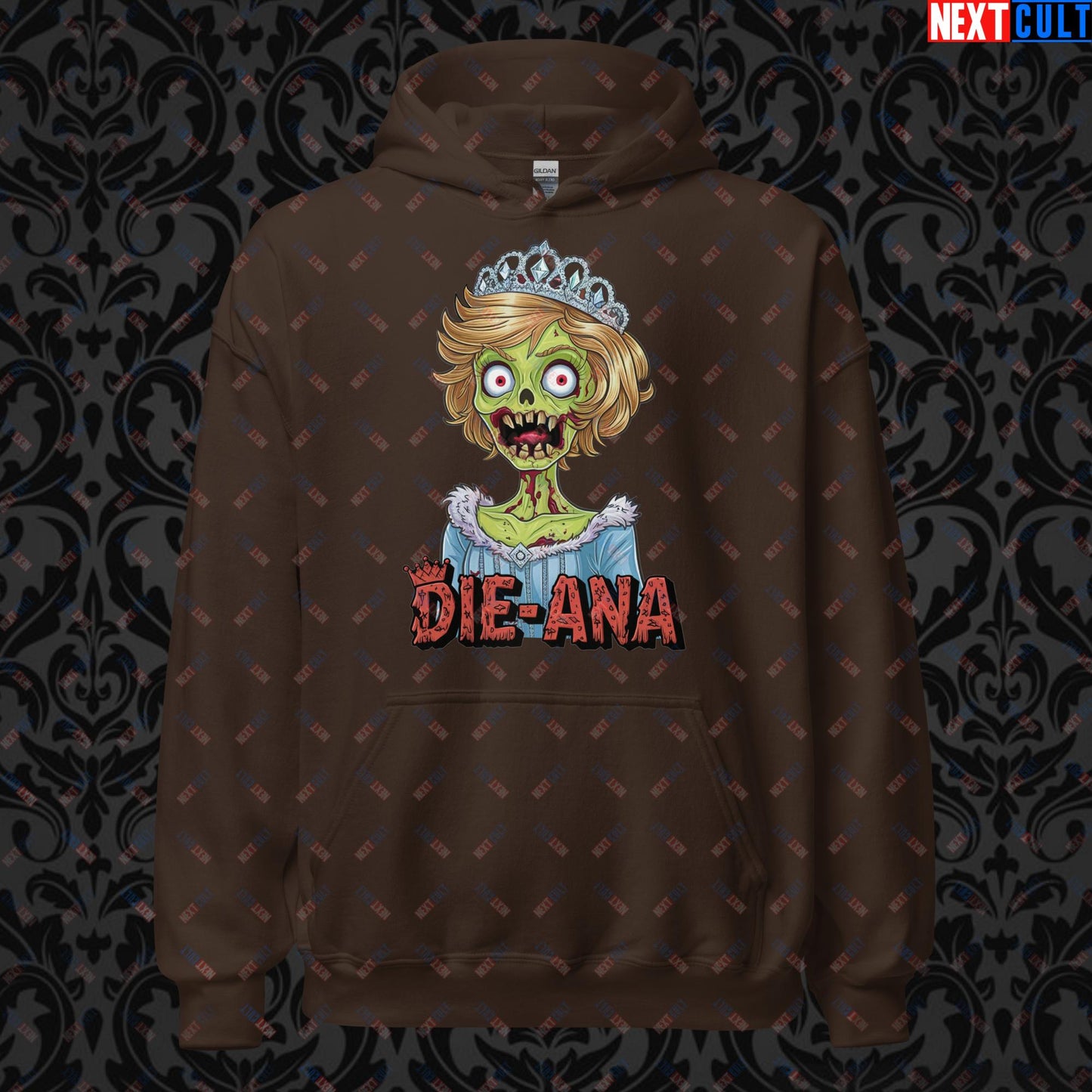 Princess Diana Zombie Die-Ana Funny Royal Family Conspiracy Unisex Hoodie Dark Chocolate Hoodies Conspiracy Theories Politics Princess Diana Royal Family Zombie Next Cult Brand