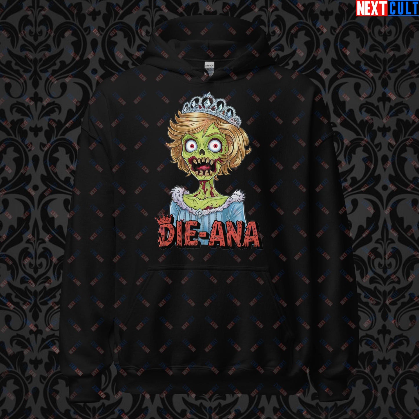 Princess Diana Zombie Die-Ana Funny Royal Family Conspiracy Unisex Hoodie Black Hoodies Conspiracy Theories Politics Princess Diana Royal Family Zombie Next Cult Brand