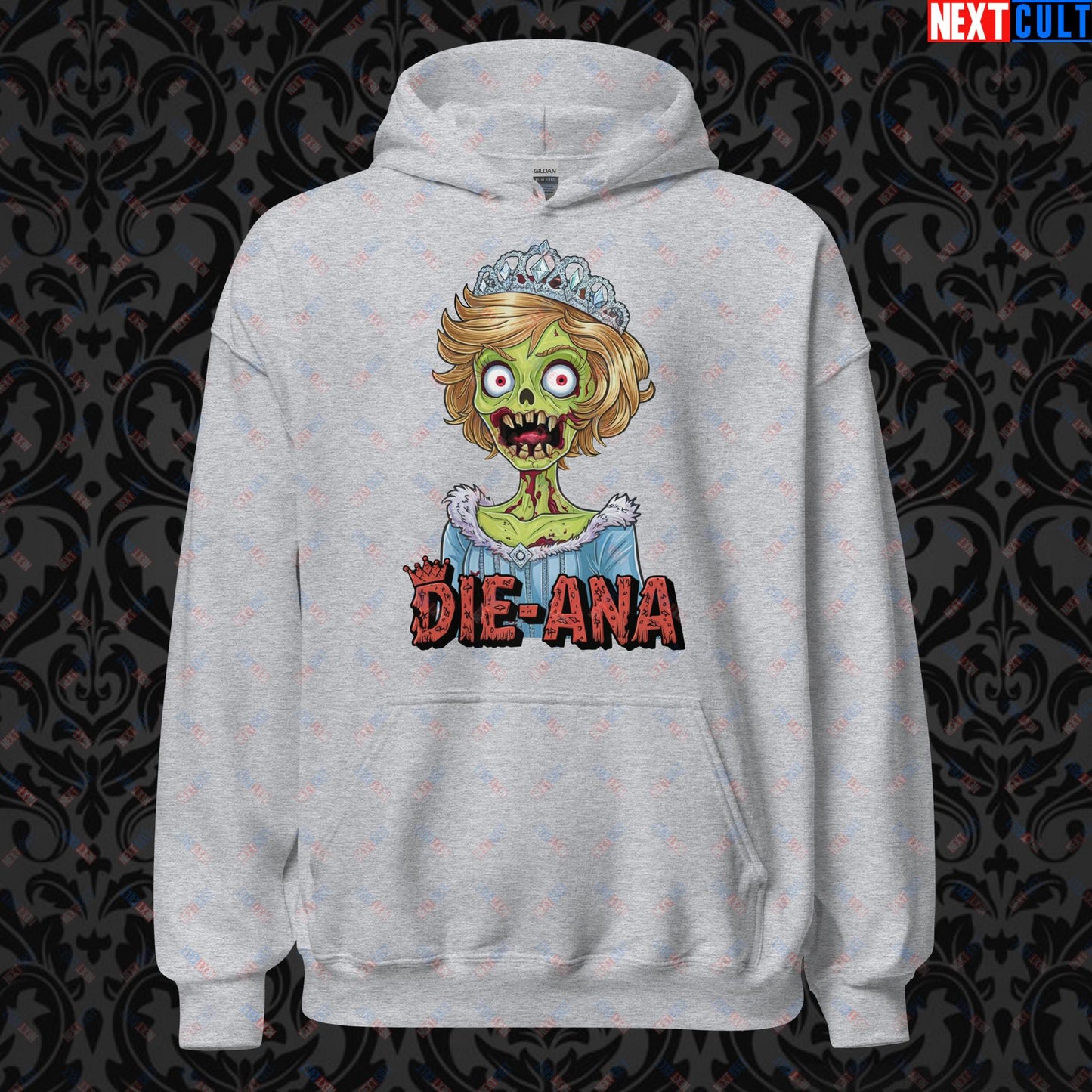 Princess Diana Zombie Die-Ana Funny Royal Family Conspiracy Unisex Hoodie Sport Grey Hoodies Conspiracy Theories Politics Princess Diana Royal Family Zombie Next Cult Brand