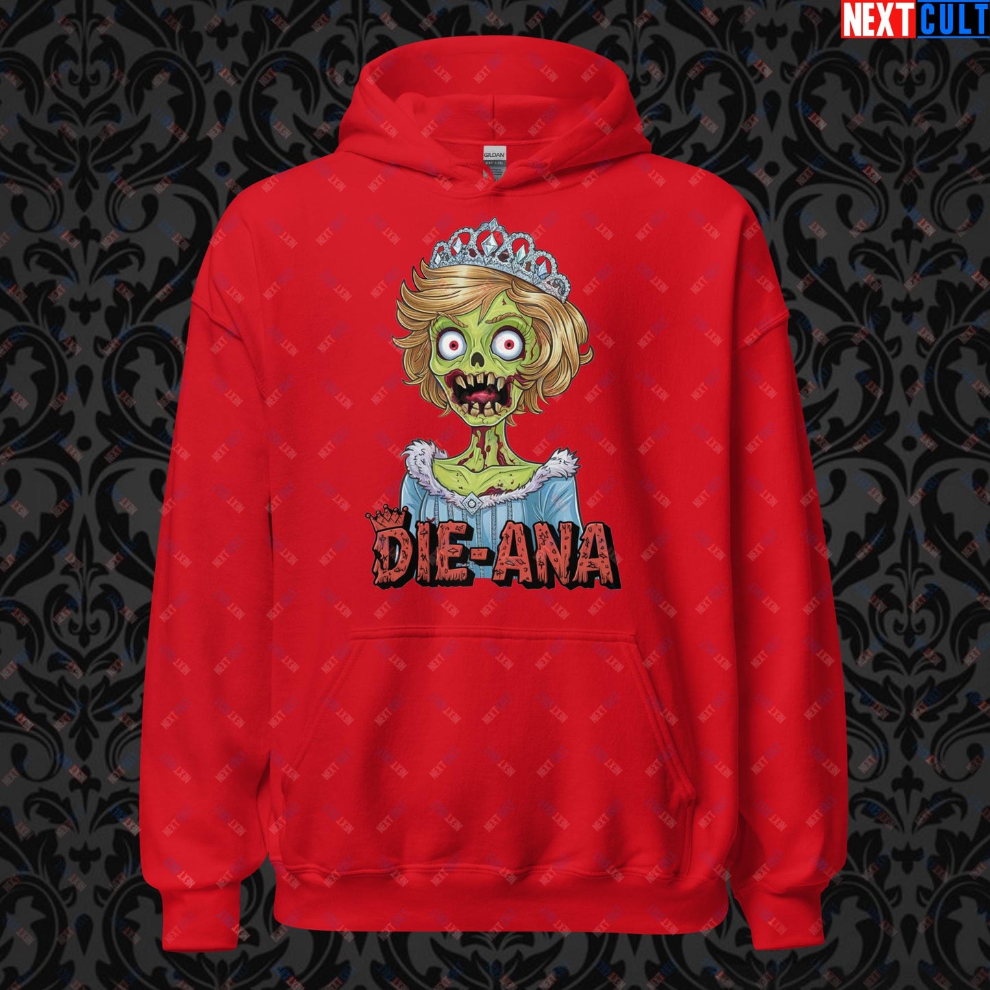 Princess Diana Zombie Die-Ana Funny Royal Family Conspiracy Unisex Hoodie Red Hoodies Conspiracy Theories Politics Princess Diana Royal Family Zombie Next Cult Brand