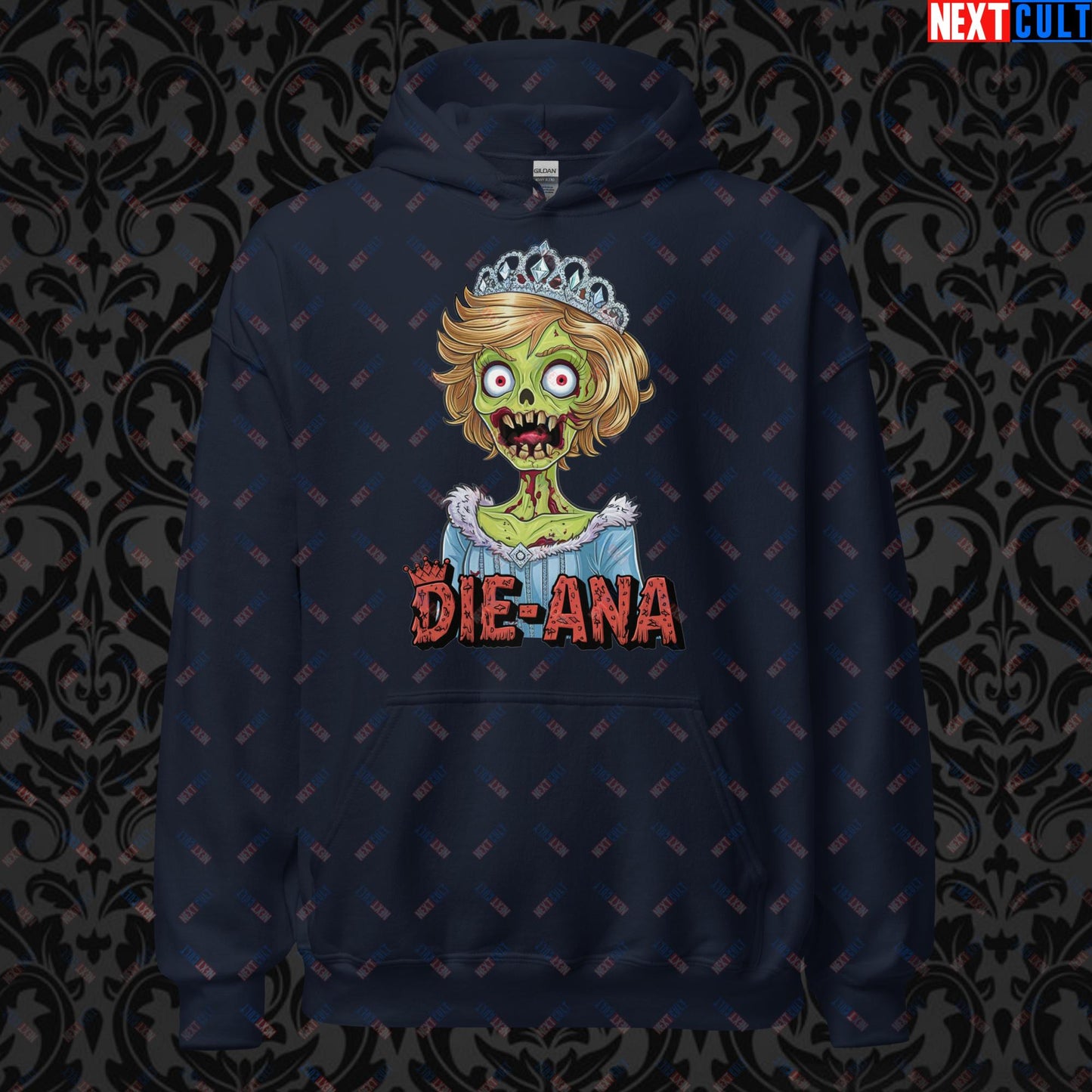 Princess Diana Zombie Die-Ana Funny Royal Family Conspiracy Unisex Hoodie Navy Hoodies Conspiracy Theories Politics Princess Diana Royal Family Zombie Next Cult Brand