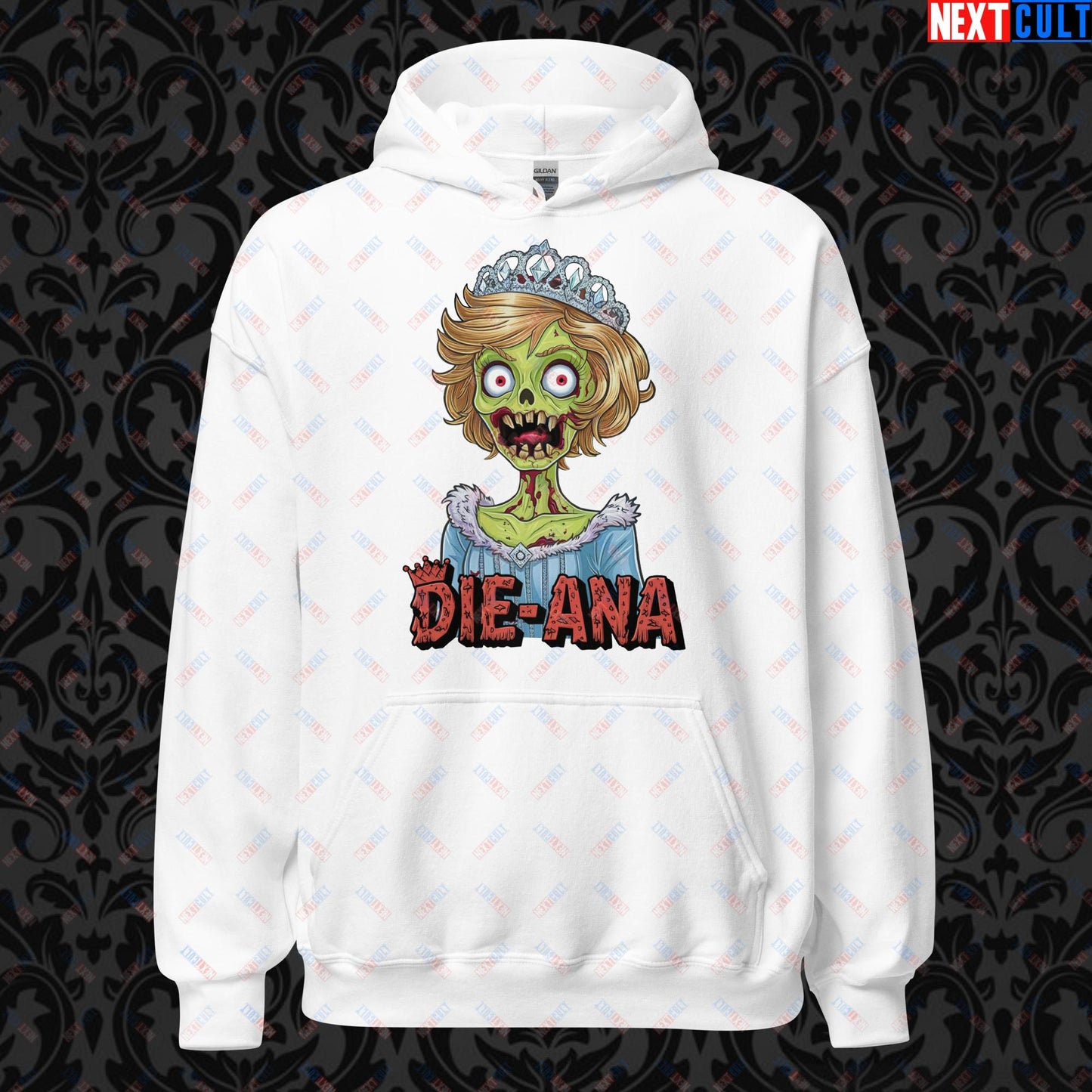 Princess Diana Zombie Die-Ana Funny Royal Family Conspiracy Unisex Hoodie White Hoodies Conspiracy Theories Politics Princess Diana Royal Family Zombie Next Cult Brand