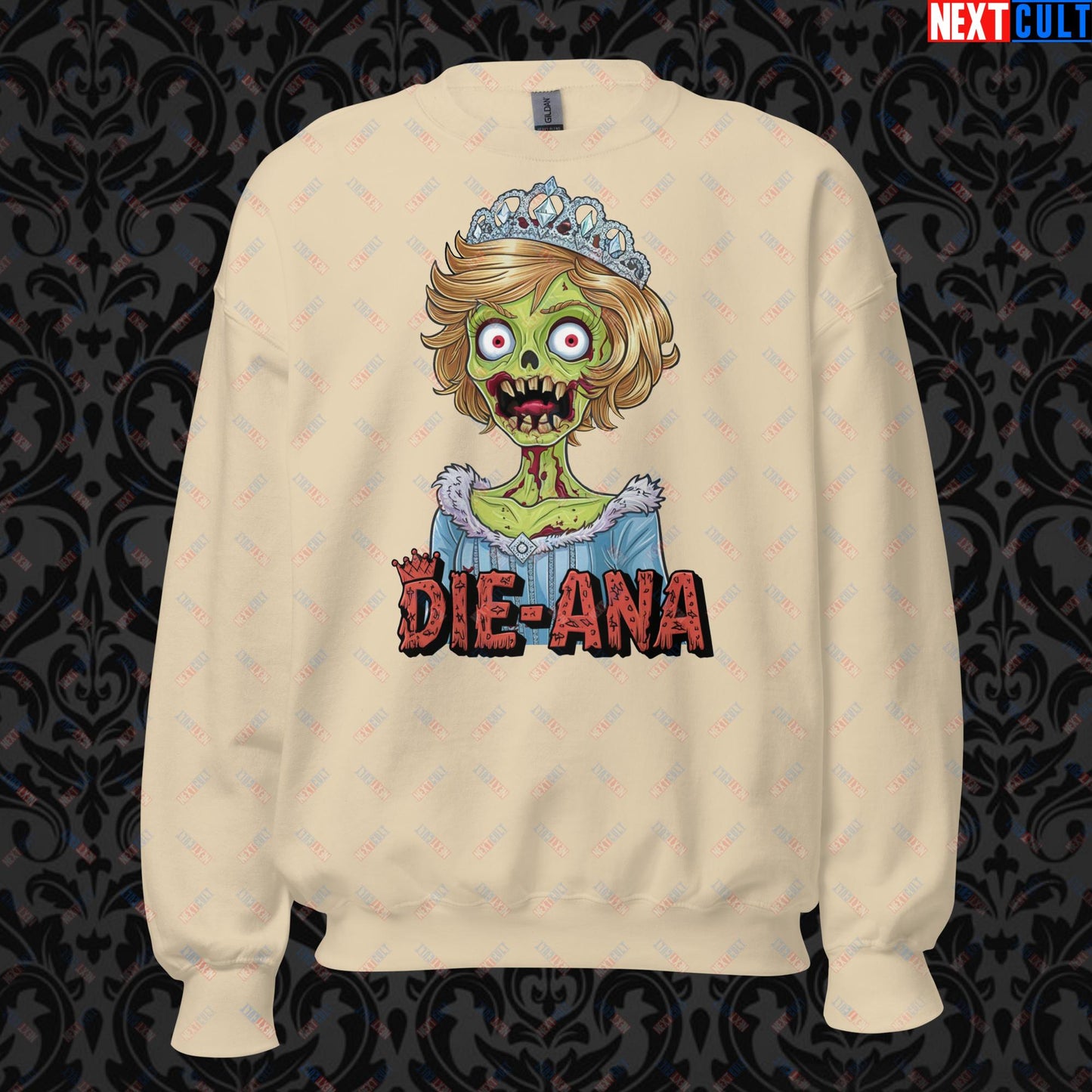 Princess Diana Zombie Die-Ana Funny Royal Family Conspiracy Unisex Sweatshirt Sand Sweatshirts Conspiracy Theories Politics Princess Diana Royal Family Zombie Next Cult Brand