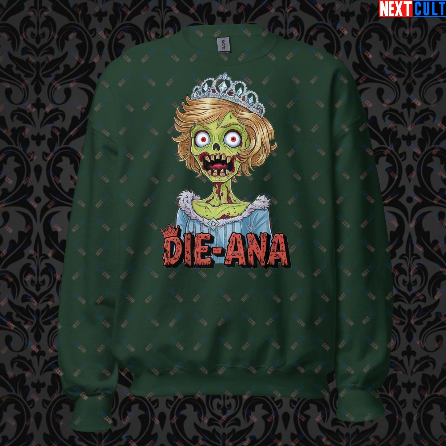 Princess Diana Zombie Die-Ana Funny Royal Family Conspiracy Unisex Sweatshirt Forest Green Sweatshirts Conspiracy Theories Politics Princess Diana Royal Family Zombie Next Cult Brand