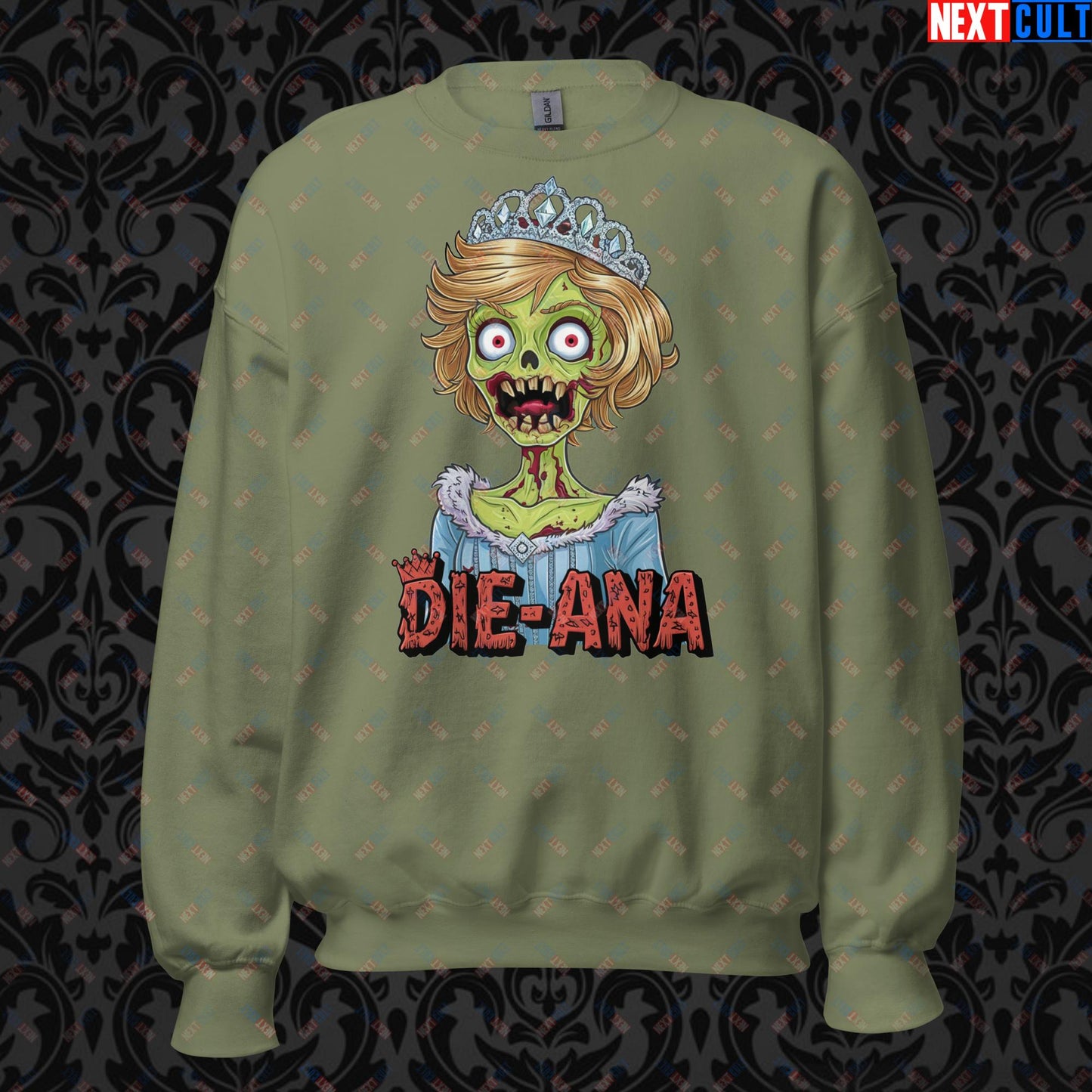 Princess Diana Zombie Die-Ana Funny Royal Family Conspiracy Unisex Sweatshirt Military Green Sweatshirts Conspiracy Theories Politics Princess Diana Royal Family Zombie Next Cult Brand