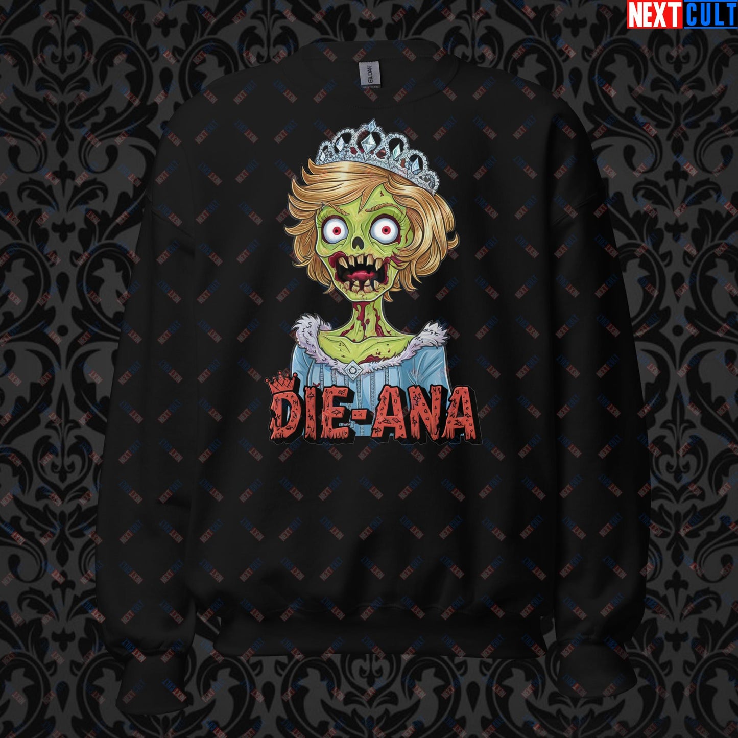 Princess Diana Zombie Die-Ana Funny Royal Family Conspiracy Unisex Sweatshirt Black Sweatshirts Conspiracy Theories Politics Princess Diana Royal Family Zombie Next Cult Brand