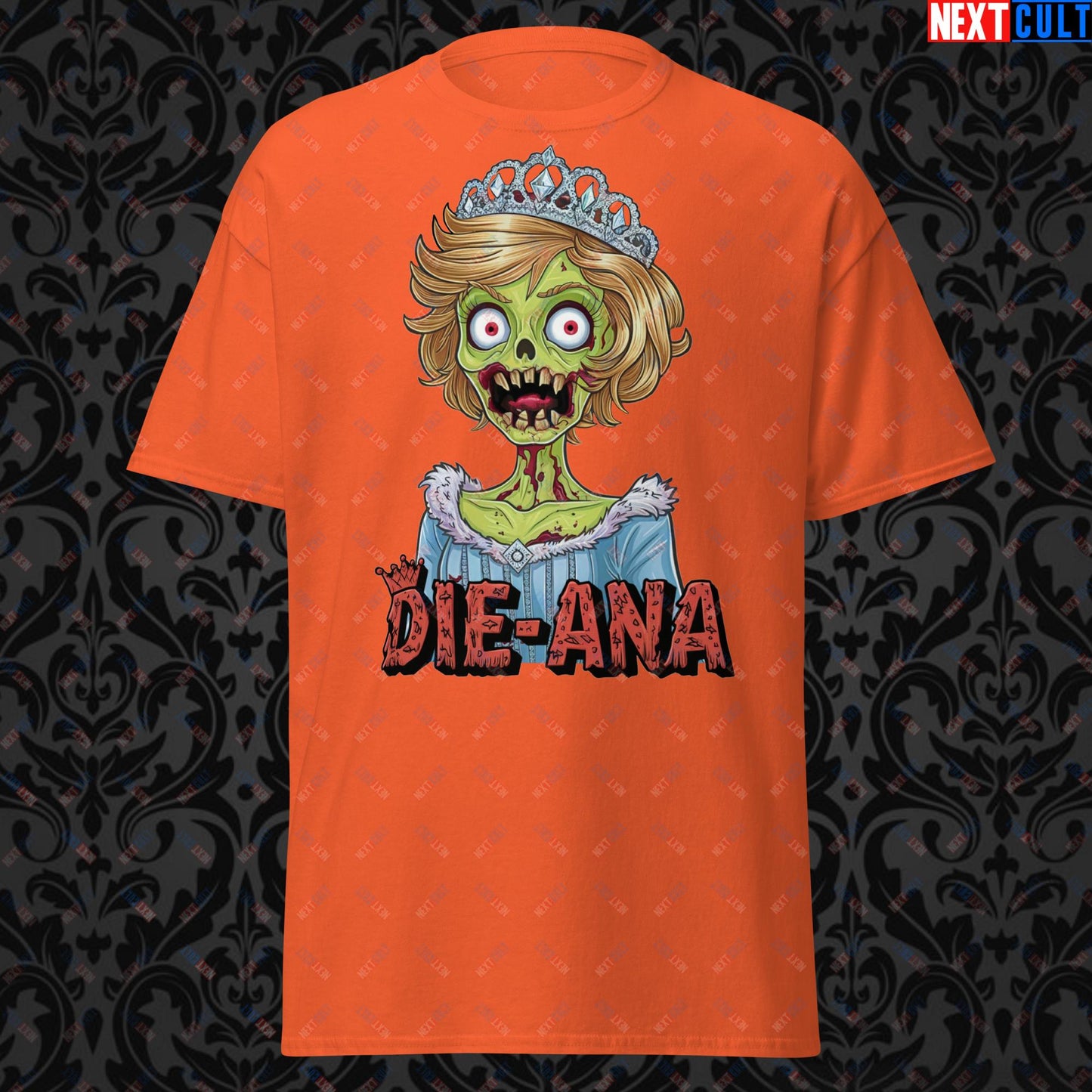 Princess Diana Zombie Die-Ana Funny Royal Family Conspiracy Unisex tee Orange T-shirts Conspiracy Theories Politics Princess Diana Royal Family Zombie Next Cult Brand