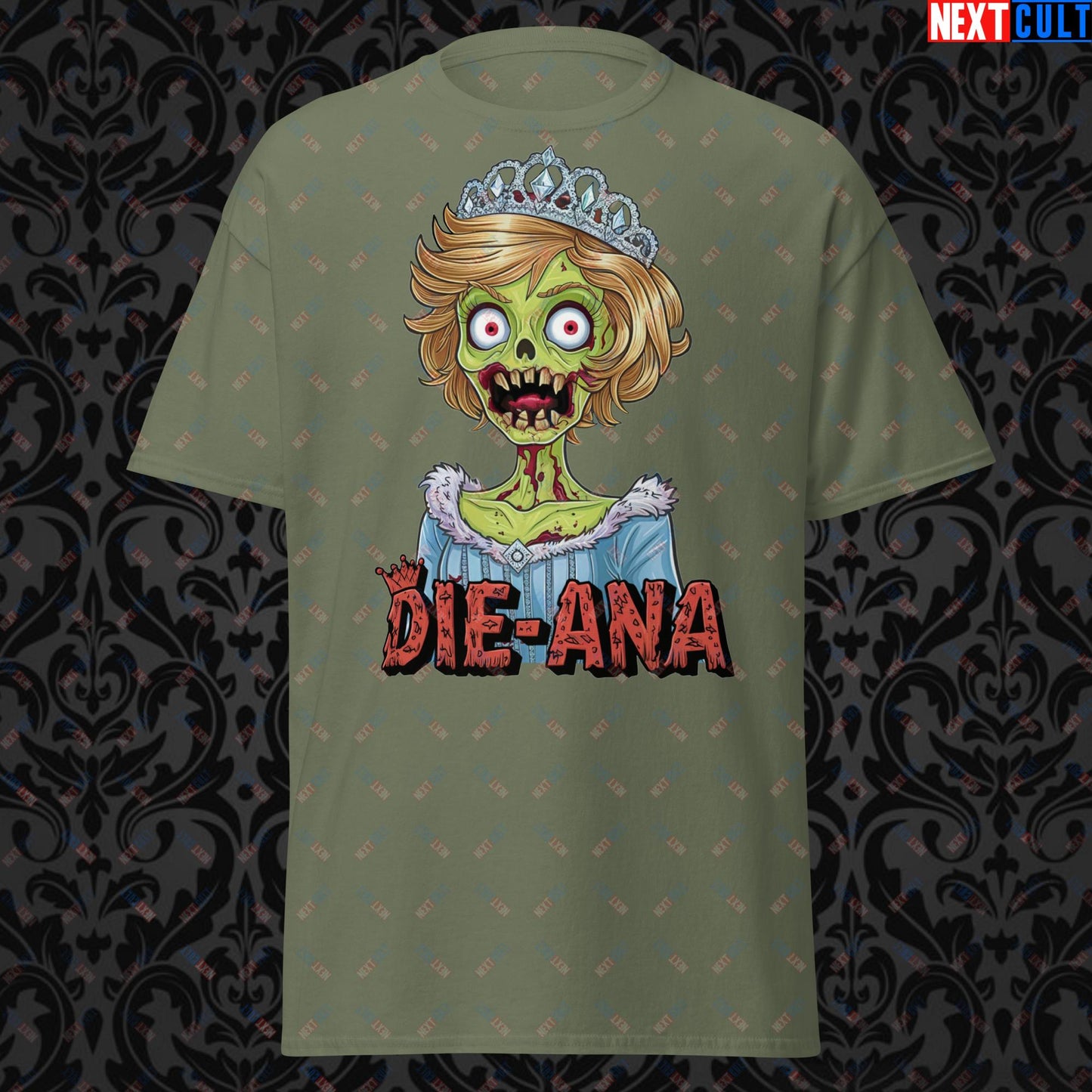 Princess Diana Zombie Die-Ana Funny Royal Family Conspiracy Unisex tee Military Green T-shirts Conspiracy Theories Politics Princess Diana Royal Family Zombie Next Cult Brand