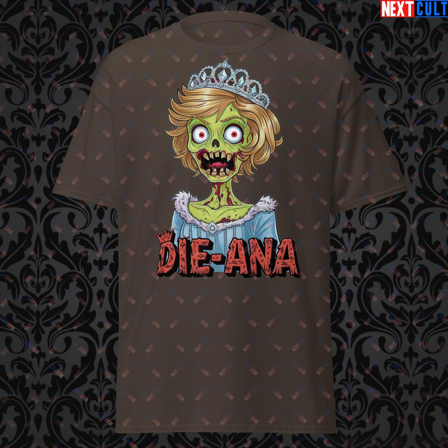 Princess Diana Zombie Die-Ana Funny Royal Family Conspiracy Unisex tee Dark Chocolate T-shirts Conspiracy Theories Politics Princess Diana Royal Family Zombie Next Cult Brand