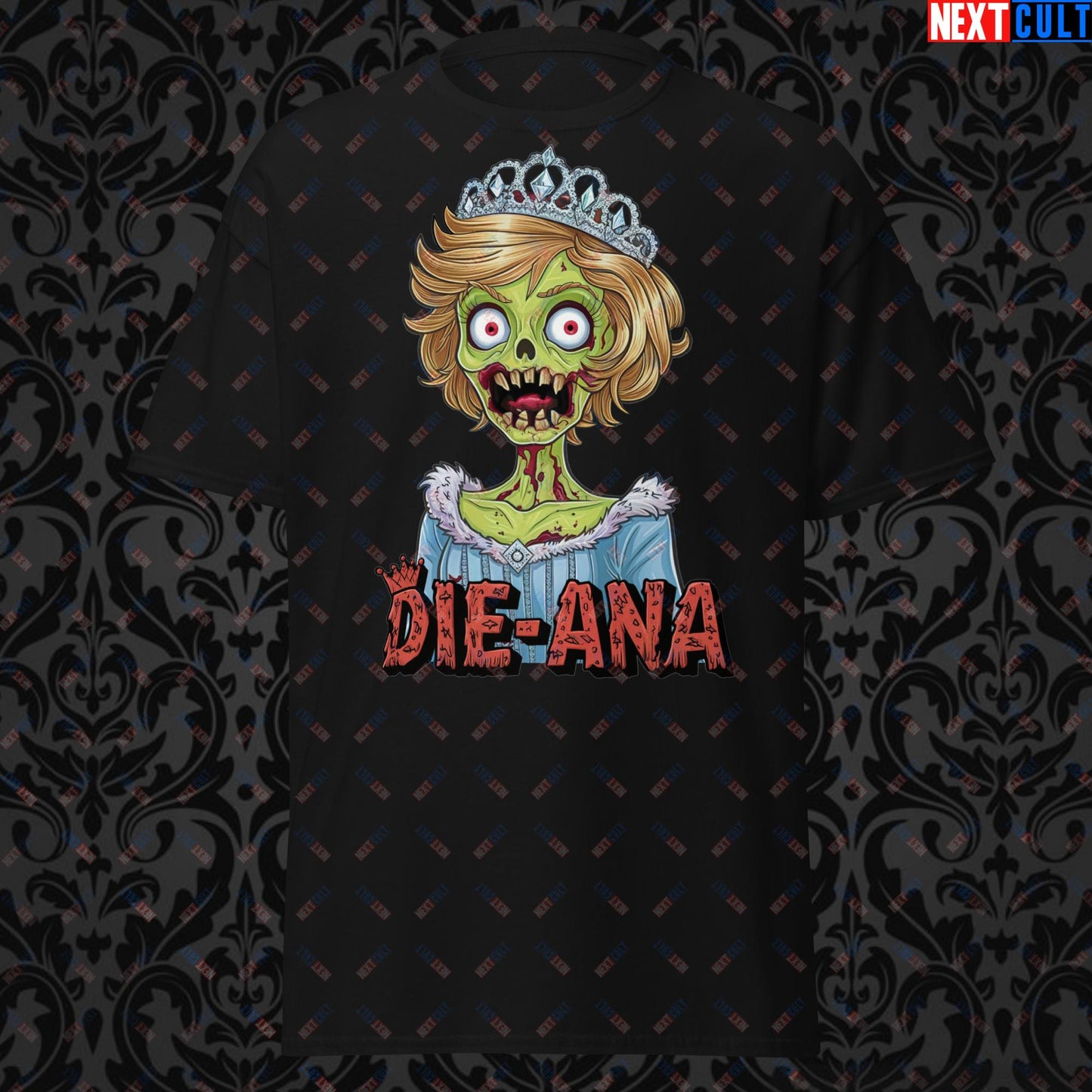 Princess Diana Zombie Die-Ana Funny Royal Family Conspiracy Unisex tee Black T-shirts Conspiracy Theories Politics Princess Diana Royal Family Zombie Next Cult Brand