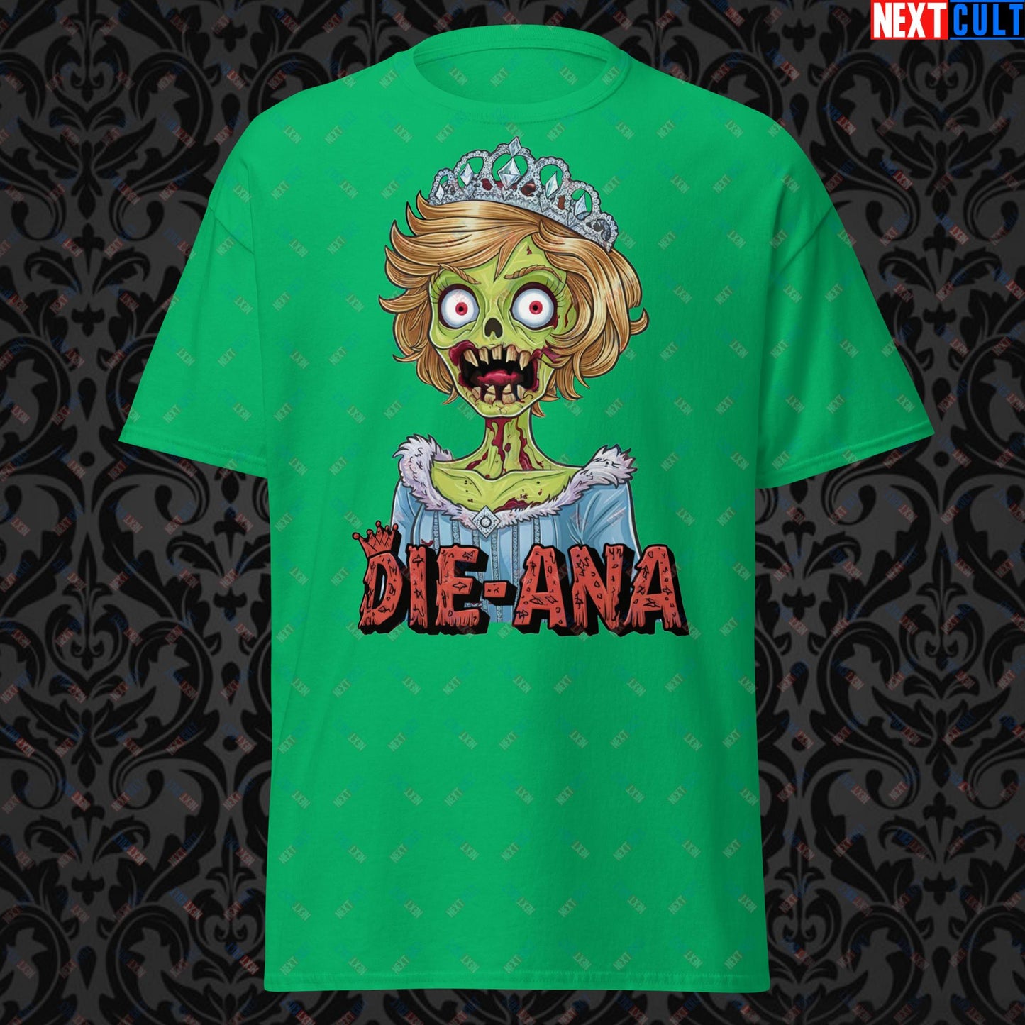 Princess Diana Zombie Die-Ana Funny Royal Family Conspiracy Unisex tee Irish Green T-shirts Conspiracy Theories Politics Princess Diana Royal Family Zombie Next Cult Brand