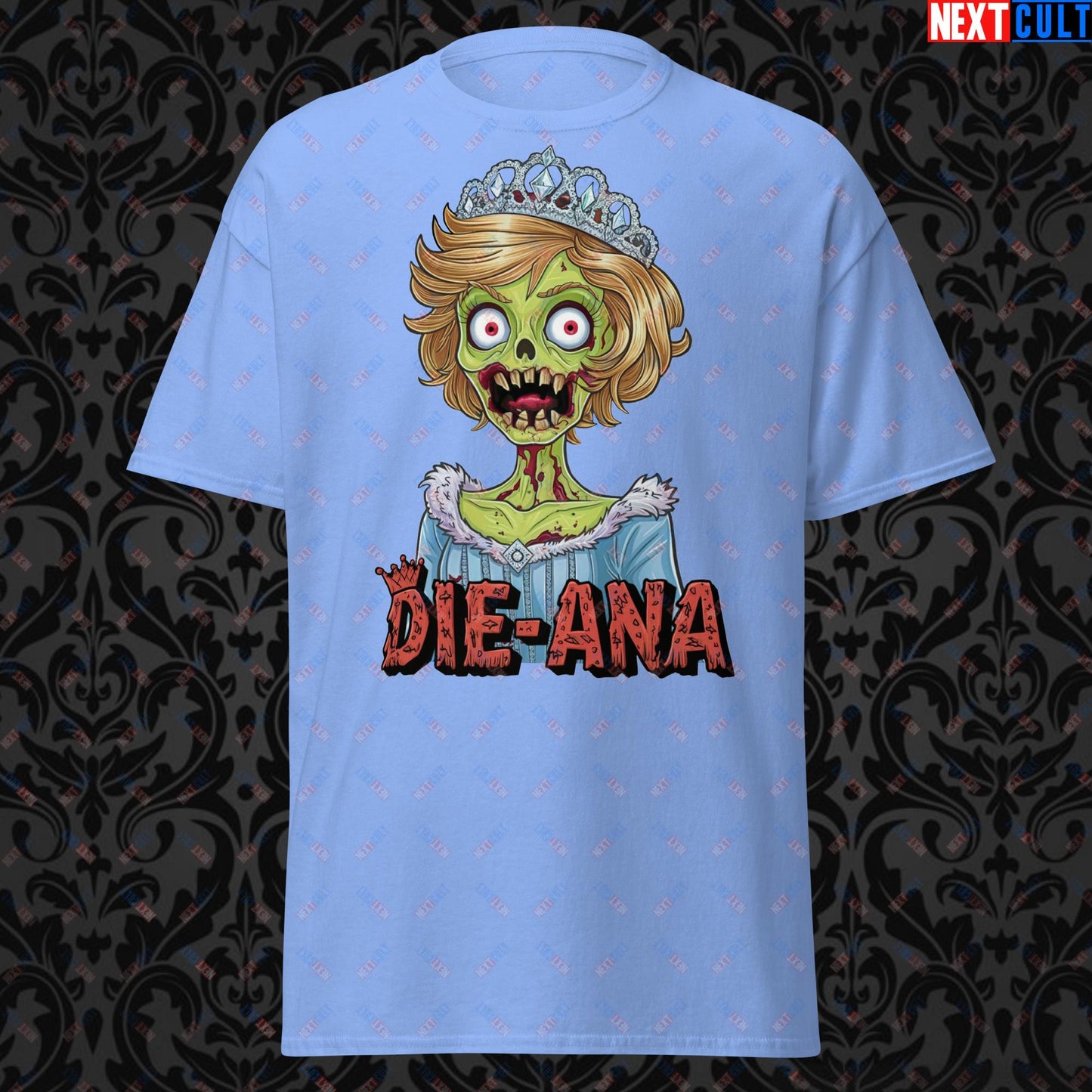 Princess Diana Zombie Die-Ana Funny Royal Family Conspiracy Unisex tee Carolina Blue T-shirts Conspiracy Theories Politics Princess Diana Royal Family Zombie Next Cult Brand