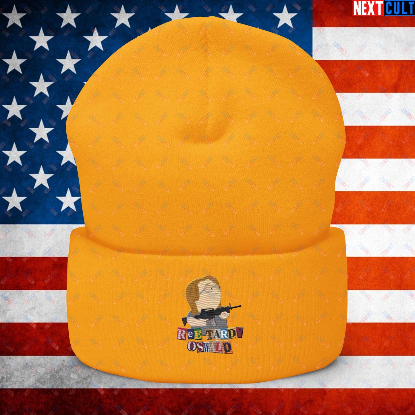 Ree Tardy Oswald Funny Thomas Matthew Crooks Donald Trump Assassination Attempt Meme Cuffed Beanie Gold Hats Conspiracy Theories Donald Trump Politics Republicans South Park TV Shows Next Cult Brand