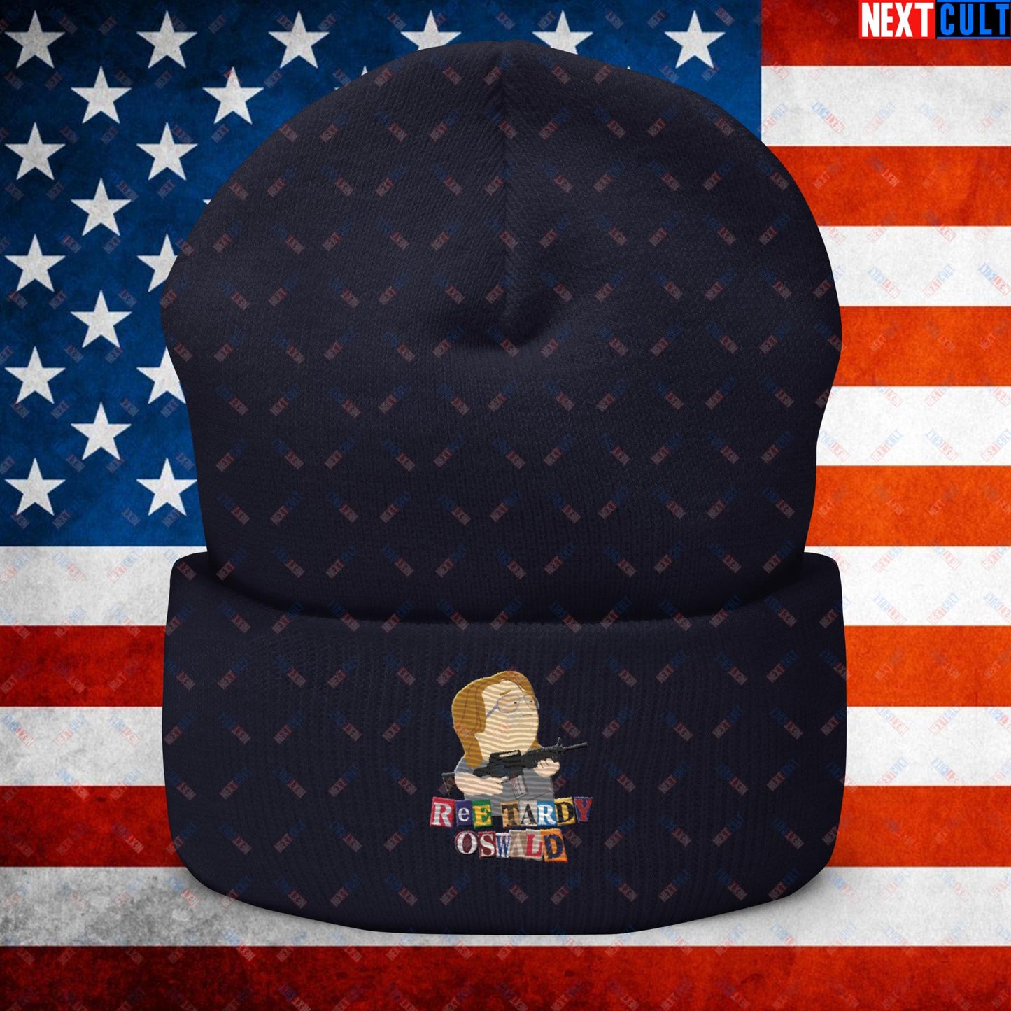 Ree Tardy Oswald Funny Thomas Matthew Crooks Donald Trump Assassination Attempt Meme Cuffed Beanie Navy Hats Conspiracy Theories Donald Trump Politics Republicans South Park TV Shows Next Cult Brand