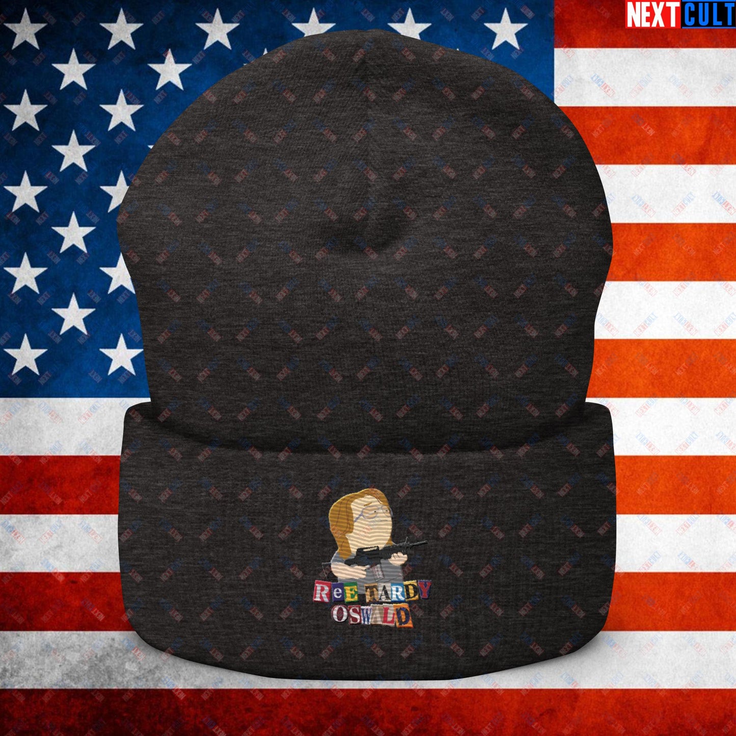 Ree Tardy Oswald Funny Thomas Matthew Crooks Donald Trump Assassination Attempt Meme Cuffed Beanie Dark Grey Hats Conspiracy Theories Donald Trump Politics Republicans South Park TV Shows Next Cult Brand