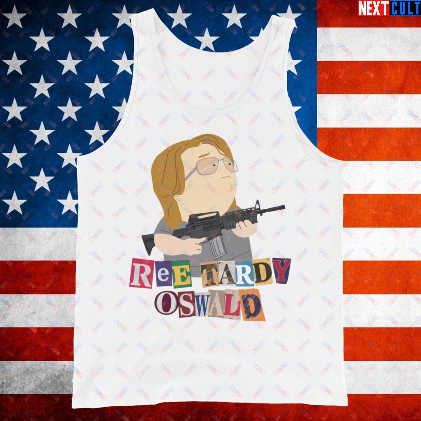Ree Tardy Oswald Funny Thomas Matthew Crooks Donald Trump Assassination Attempt Meme Tank Top White Tank Tops Conspiracy Theories Donald Trump Politics Republicans South Park TV Shows Next Cult Brand