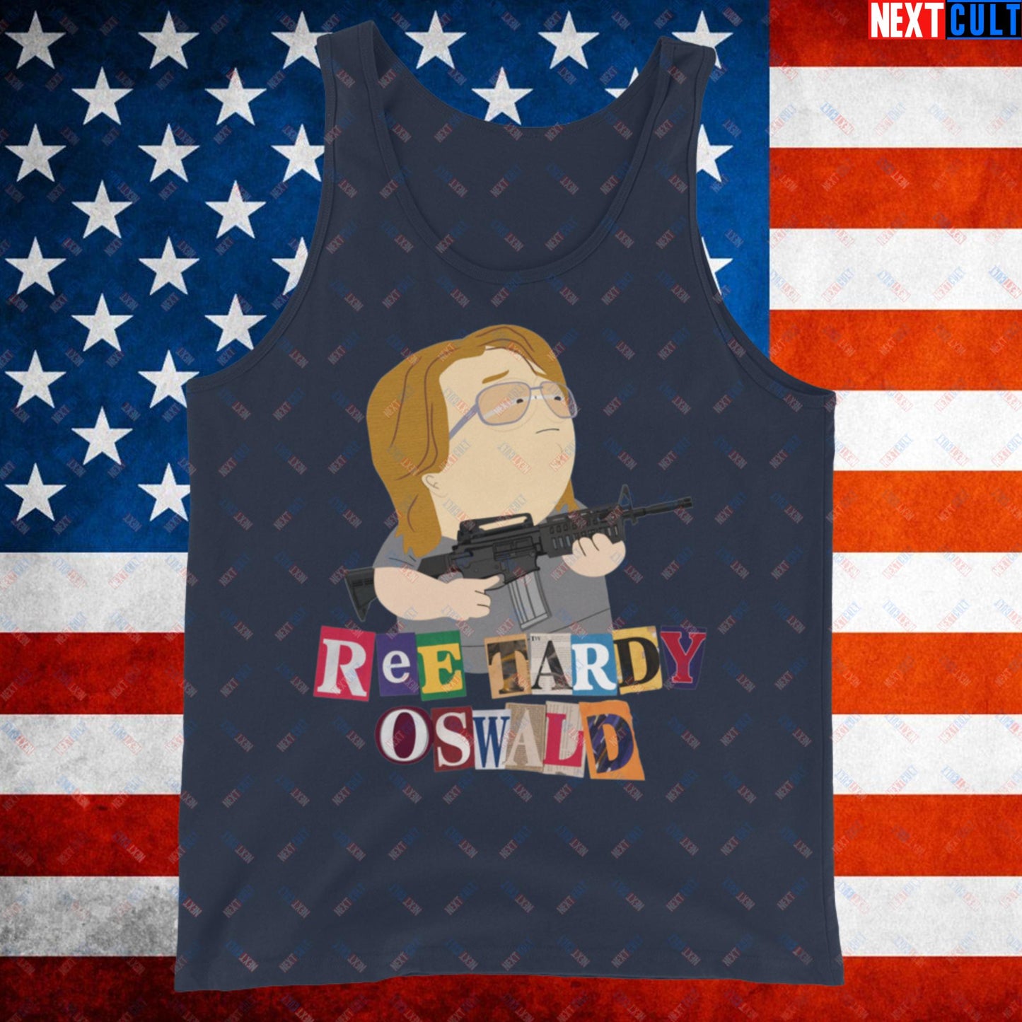 Ree Tardy Oswald Funny Thomas Matthew Crooks Donald Trump Assassination Attempt Meme Tank Top Navy Tank Tops Conspiracy Theories Donald Trump Politics Republicans South Park TV Shows Next Cult Brand