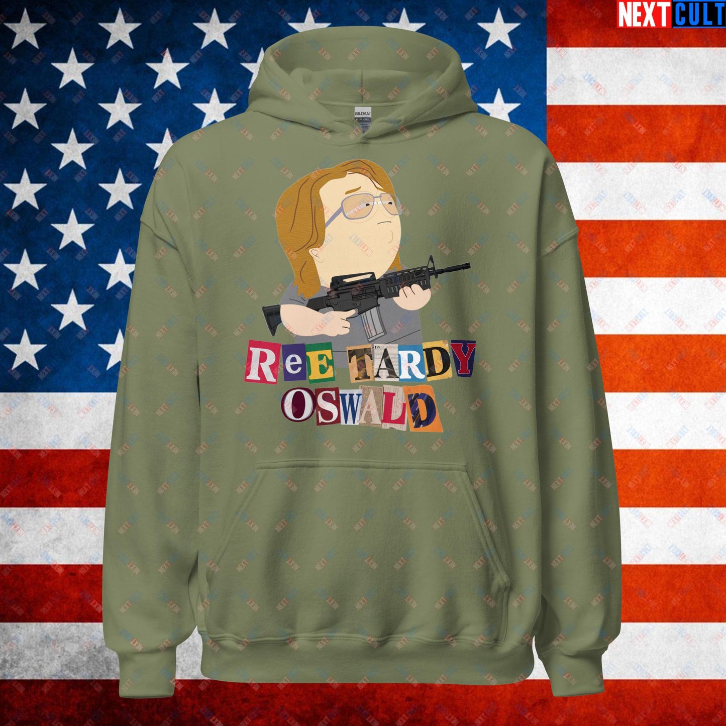 Ree Tardy Oswald Funny Thomas Matthew Crooks Donald Trump Assassination Attempt Meme Unisex Hoodie Military Green Hoodies Conspiracy Theories Donald Trump Politics Republicans South Park TV Shows Next Cult Brand