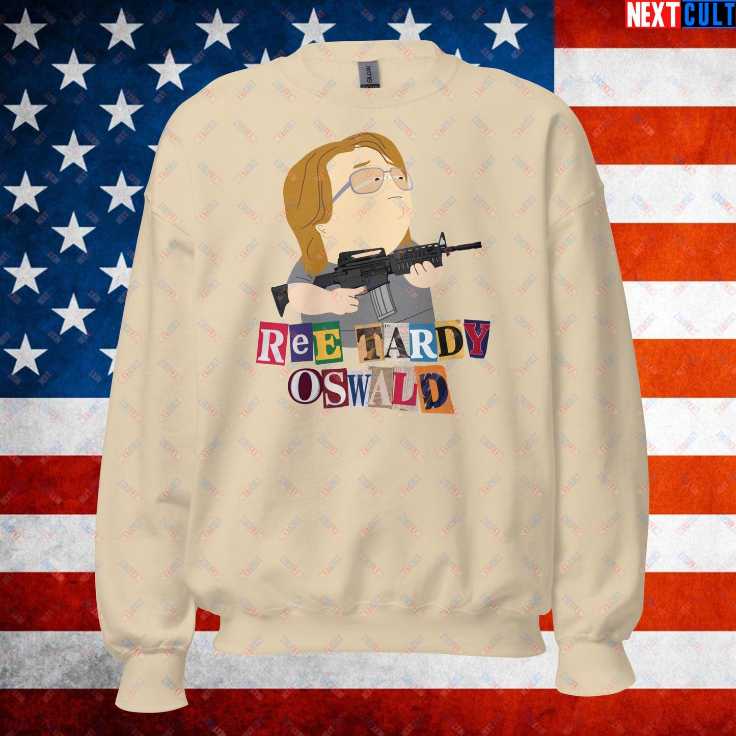 Ree Tardy Oswald Funny Thomas Matthew Crooks Donald Trump Assassination Attempt Meme Unisex Sweatshirt Sand Sweatshirts Conspiracy Theories Donald Trump Politics Republicans South Park TV Shows Next Cult Brand