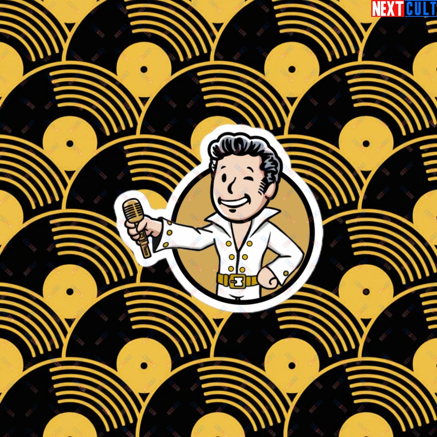 Rock 'n' Roll Boy Elvis Presley Music Vault Boy Fallout Funny Meme Cartoon Mashup Bubble-free stickers 3″×3″ Stickers Elvis Presley Fallout Music Vault Boy Next Cult Brand