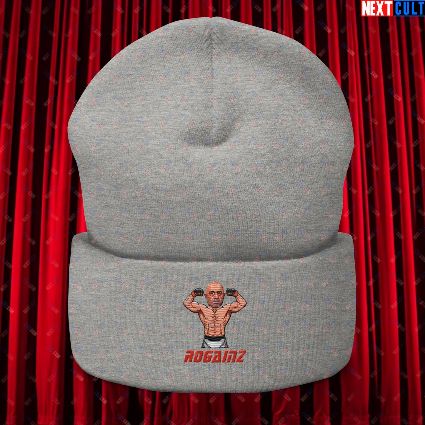 Rogainz Joe Rogan UFC MMA Martial Arts BJJ Jiu-Jitsu Gym Gains Workout Funny JRE Podcast Cuffed Beanie Heather Grey Hats Joe Rogan Podcasts Stand-up Comedy UFC Next Cult Brand