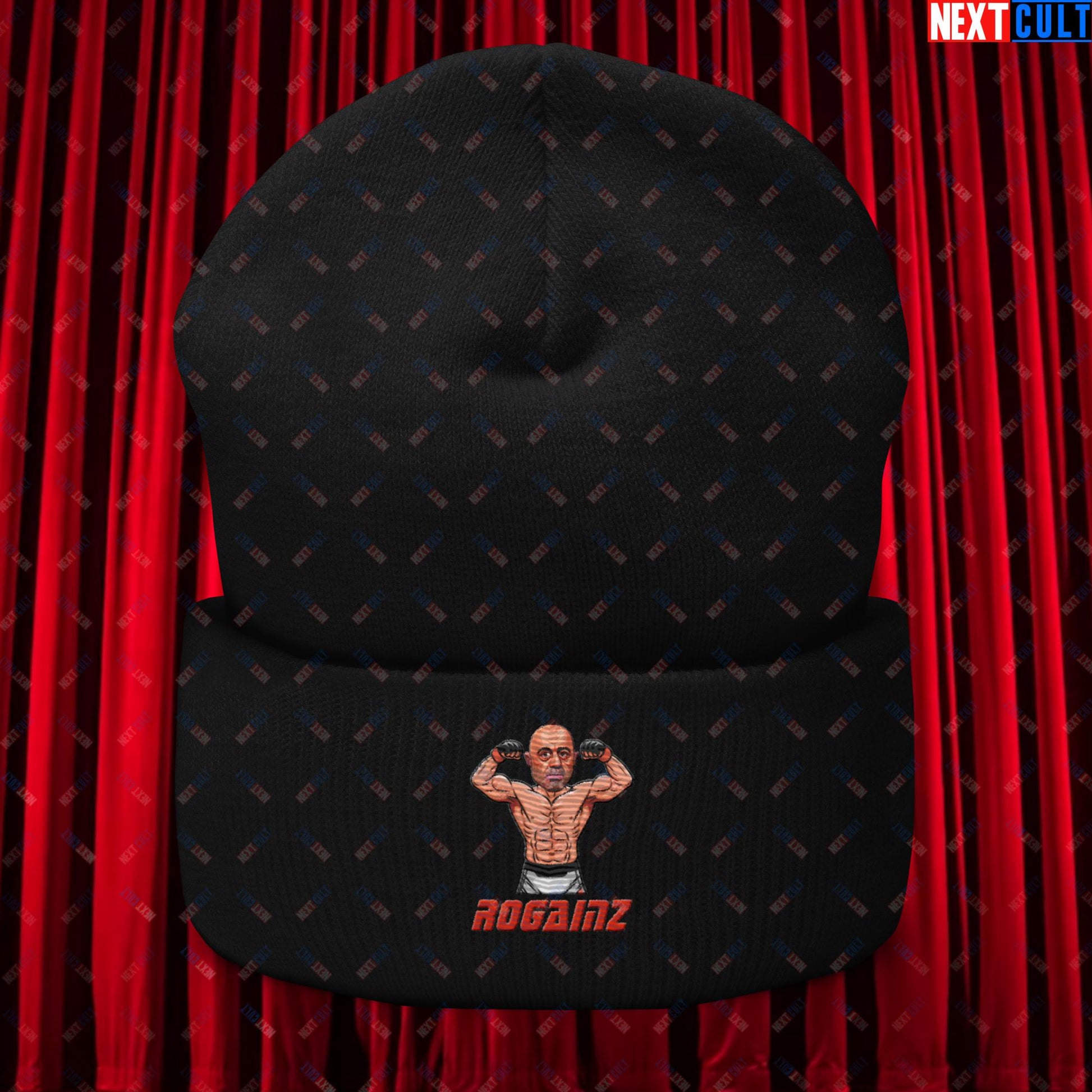 Rogainz Joe Rogan UFC MMA Martial Arts BJJ Jiu-Jitsu Gym Gains Workout Funny JRE Podcast Cuffed Beanie Black Hats Joe Rogan Podcasts Stand-up Comedy UFC Next Cult Brand