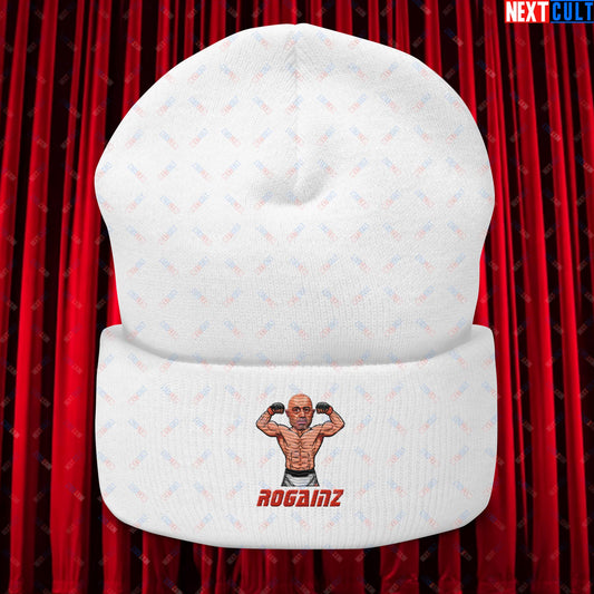 Rogainz Joe Rogan UFC MMA Martial Arts BJJ Jiu-Jitsu Gym Gains Workout Funny JRE Podcast Cuffed Beanie White Hats Joe Rogan Podcasts Stand-up Comedy UFC Next Cult Brand