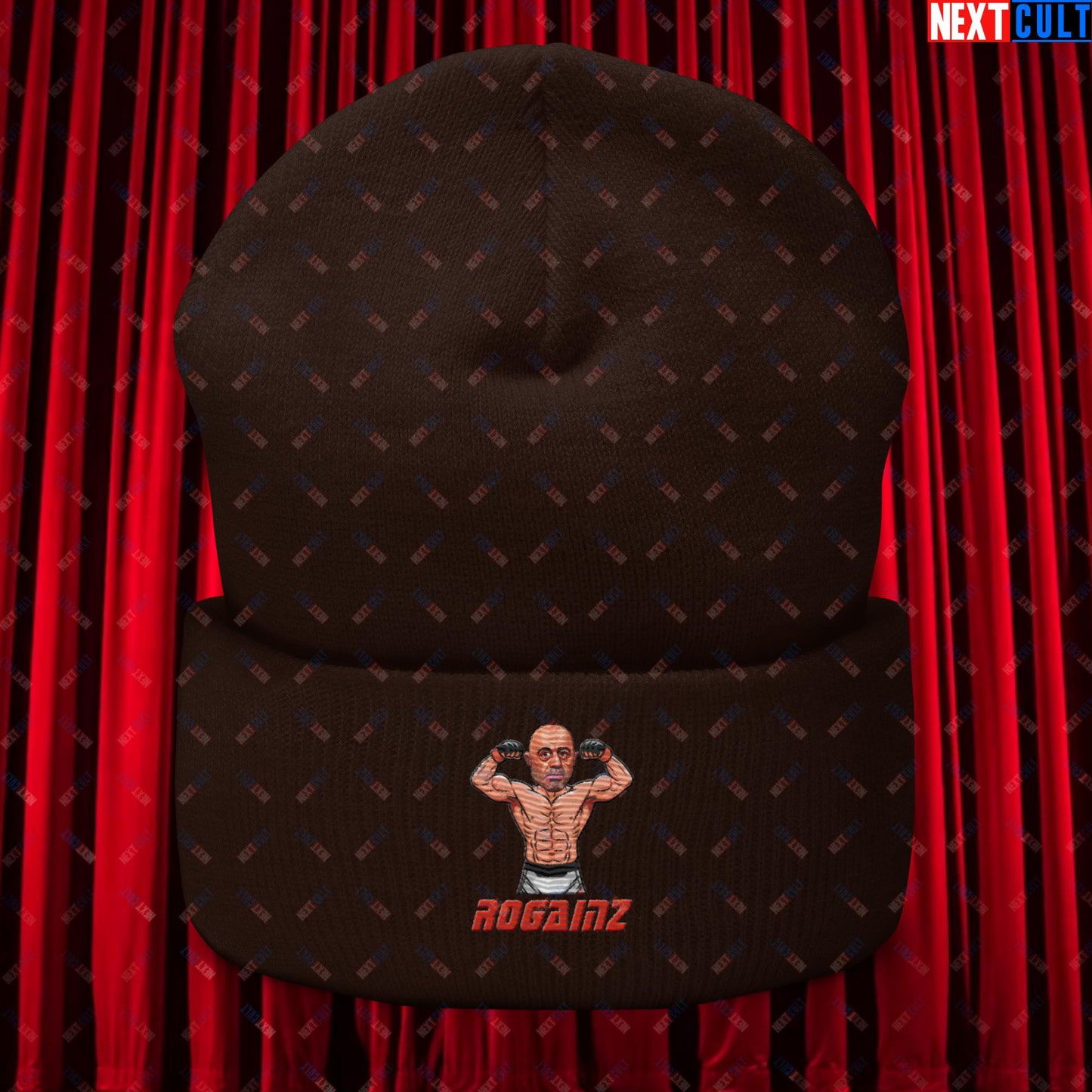 Rogainz Joe Rogan UFC MMA Martial Arts BJJ Jiu-Jitsu Gym Gains Workout Funny JRE Podcast Cuffed Beanie Brown Hats Joe Rogan Podcasts Stand-up Comedy UFC Next Cult Brand