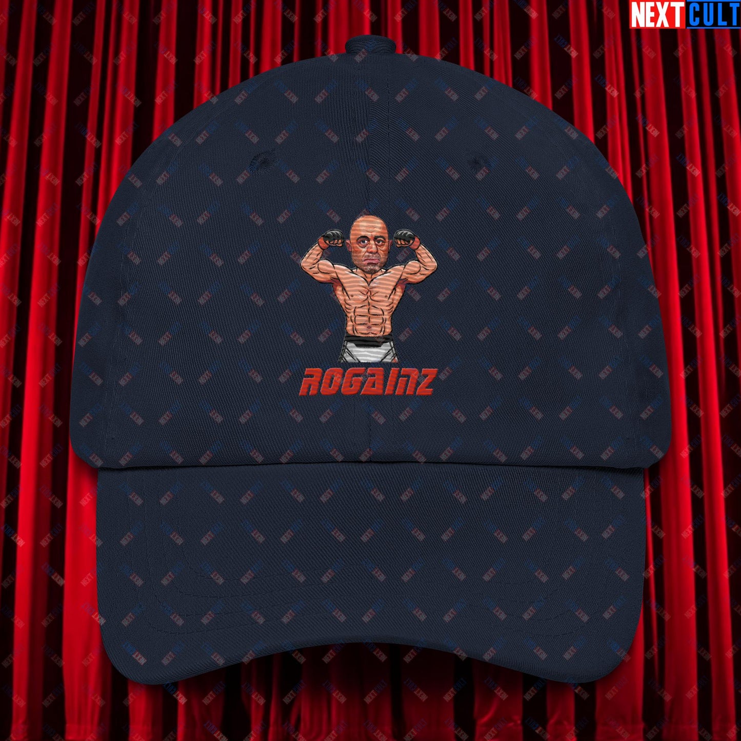 Rogainz Joe Rogan UFC MMA Martial Arts BJJ Jiu-Jitsu Gym Gains Workout Funny JRE Podcast Dad hat Navy Hats Bodybuilding Fitness Gym Joe Rogan Podcasts Stand-up Comedy UFC Workout Next Cult Brand