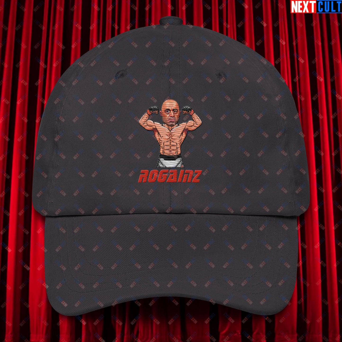 Rogainz Joe Rogan UFC MMA Martial Arts BJJ Jiu-Jitsu Gym Gains Workout Funny JRE Podcast Dad hat Dark Grey Hats Bodybuilding Fitness Gym Joe Rogan Podcasts Stand-up Comedy UFC Workout Next Cult Brand