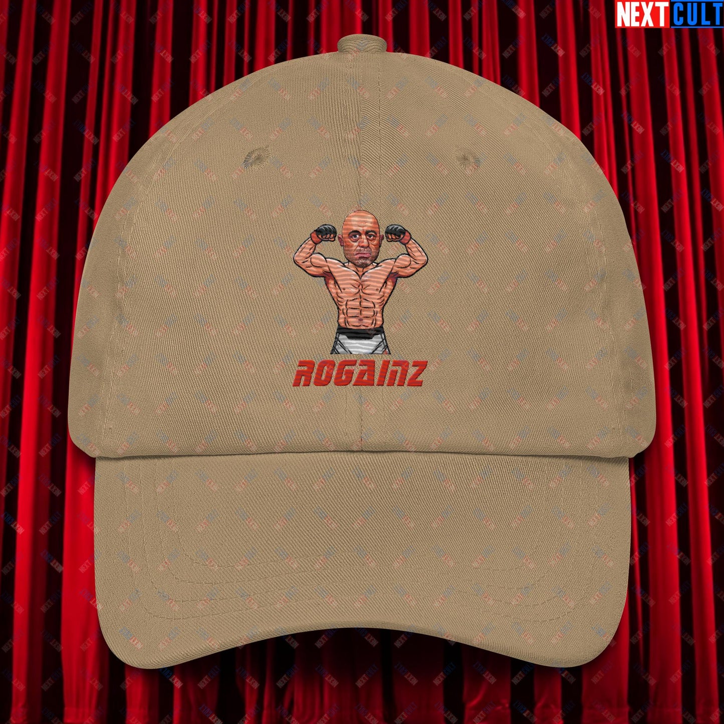 Rogainz Joe Rogan UFC MMA Martial Arts BJJ Jiu-Jitsu Gym Gains Workout Funny JRE Podcast Dad hat Khaki Hats Bodybuilding Fitness Gym Joe Rogan Podcasts Stand-up Comedy UFC Workout Next Cult Brand