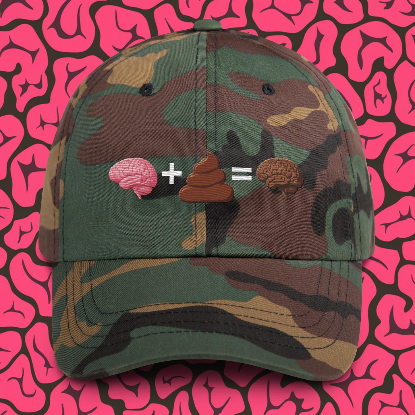 Shit For Brains Funny Math Equation Dad hat Green Camo Hats Brains Life Math Next Cult Brand