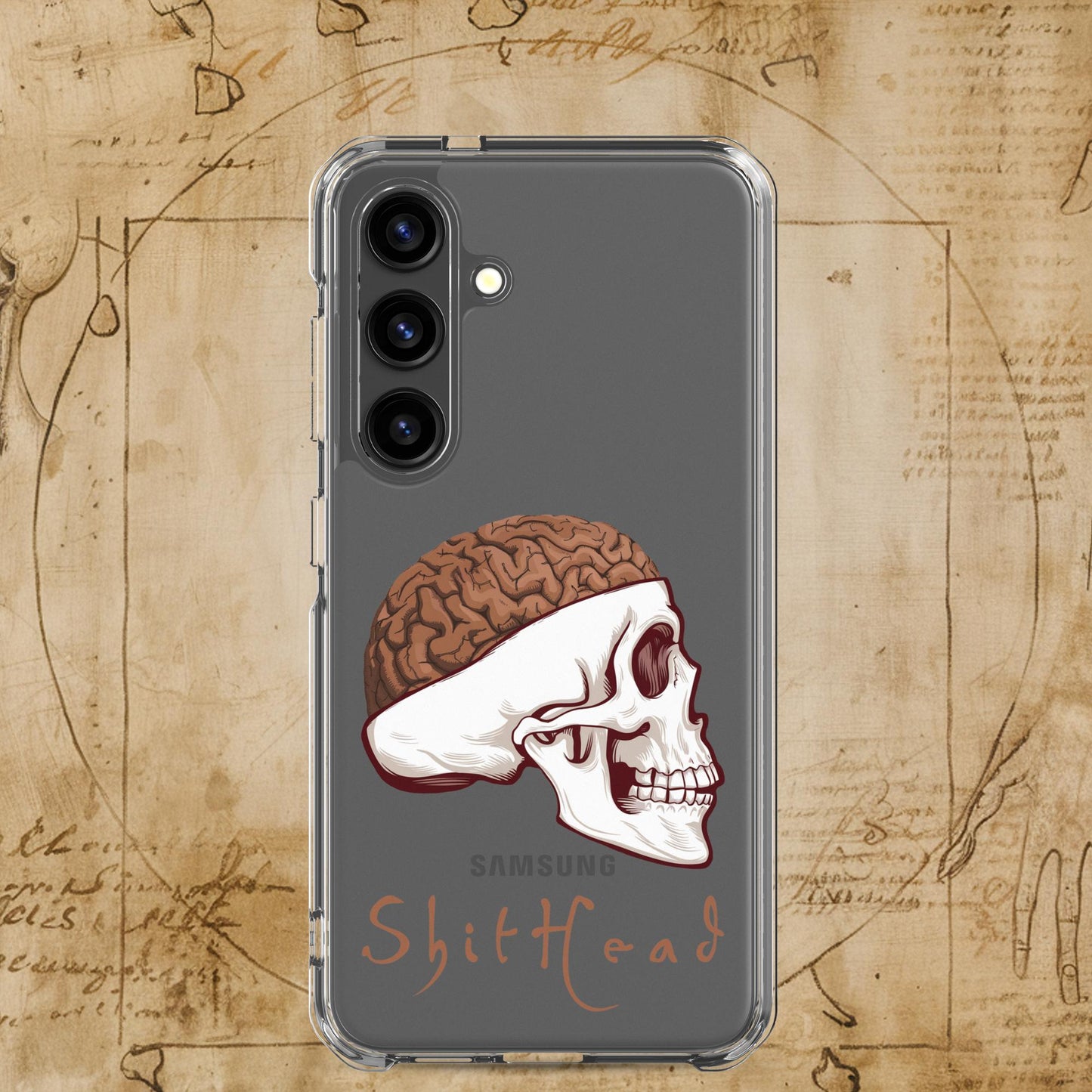 ShitHead Funny Leonardo da Vinci Drawing Clear Case for Samsung Samsung Galaxy S24 Mobile Phone Cases Brains Feelings Leonardo da Vinci Life Next Cult Brand