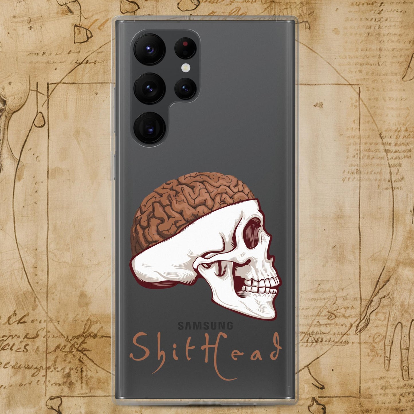ShitHead Funny Leonardo da Vinci Drawing Clear Case for Samsung Samsung Galaxy S22 Ultra Mobile Phone Cases Brains Feelings Leonardo da Vinci Life Next Cult Brand