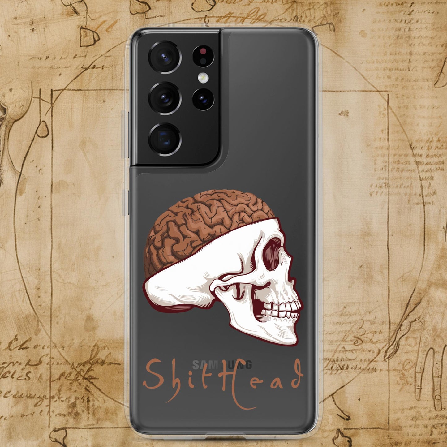 ShitHead Funny Leonardo da Vinci Drawing Clear Case for Samsung Samsung Galaxy S21 Ultra Mobile Phone Cases Brains Feelings Leonardo da Vinci Life Next Cult Brand