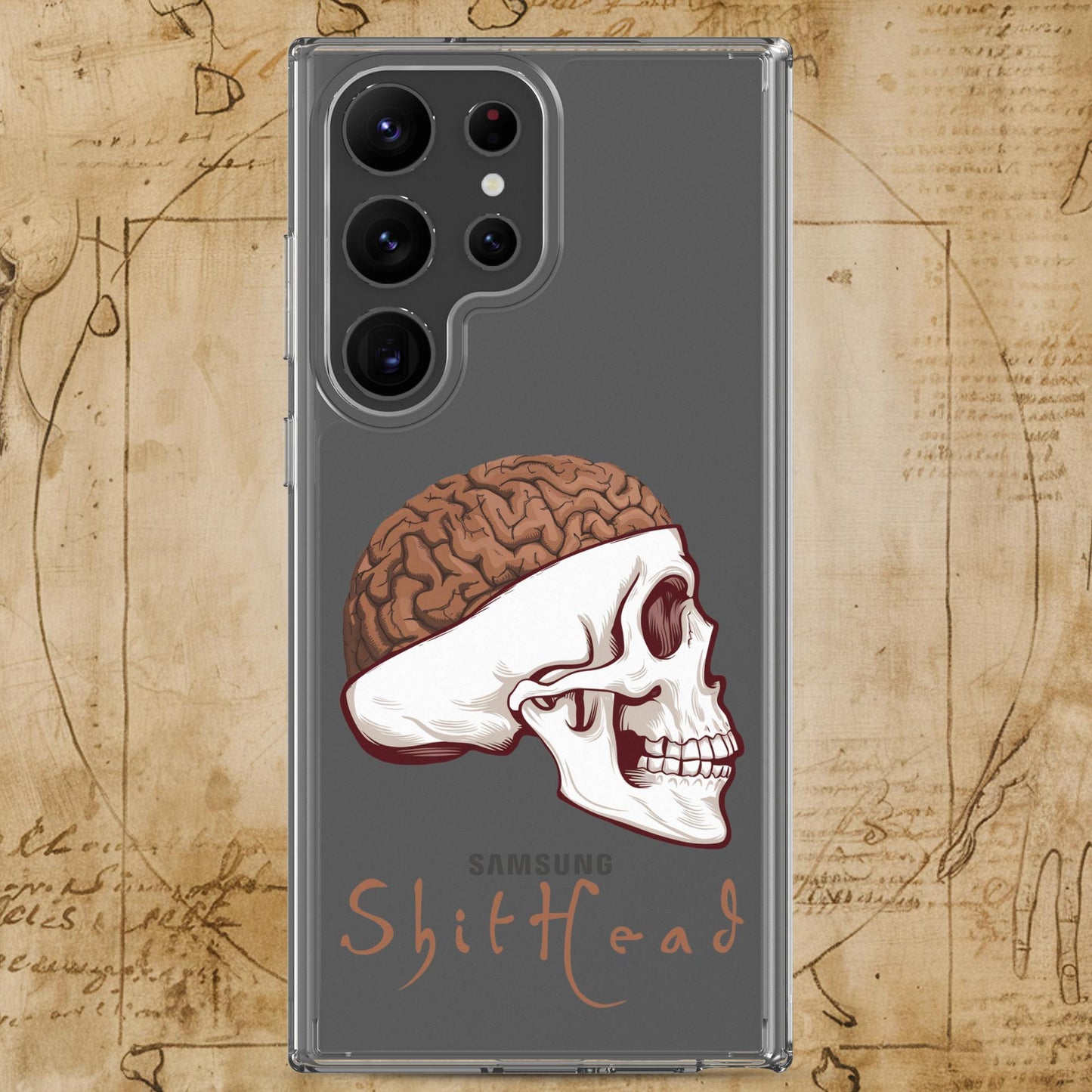 ShitHead Funny Leonardo da Vinci Drawing Clear Case for Samsung Samsung Galaxy S23 Ultra Mobile Phone Cases Brains Feelings Leonardo da Vinci Life Next Cult Brand