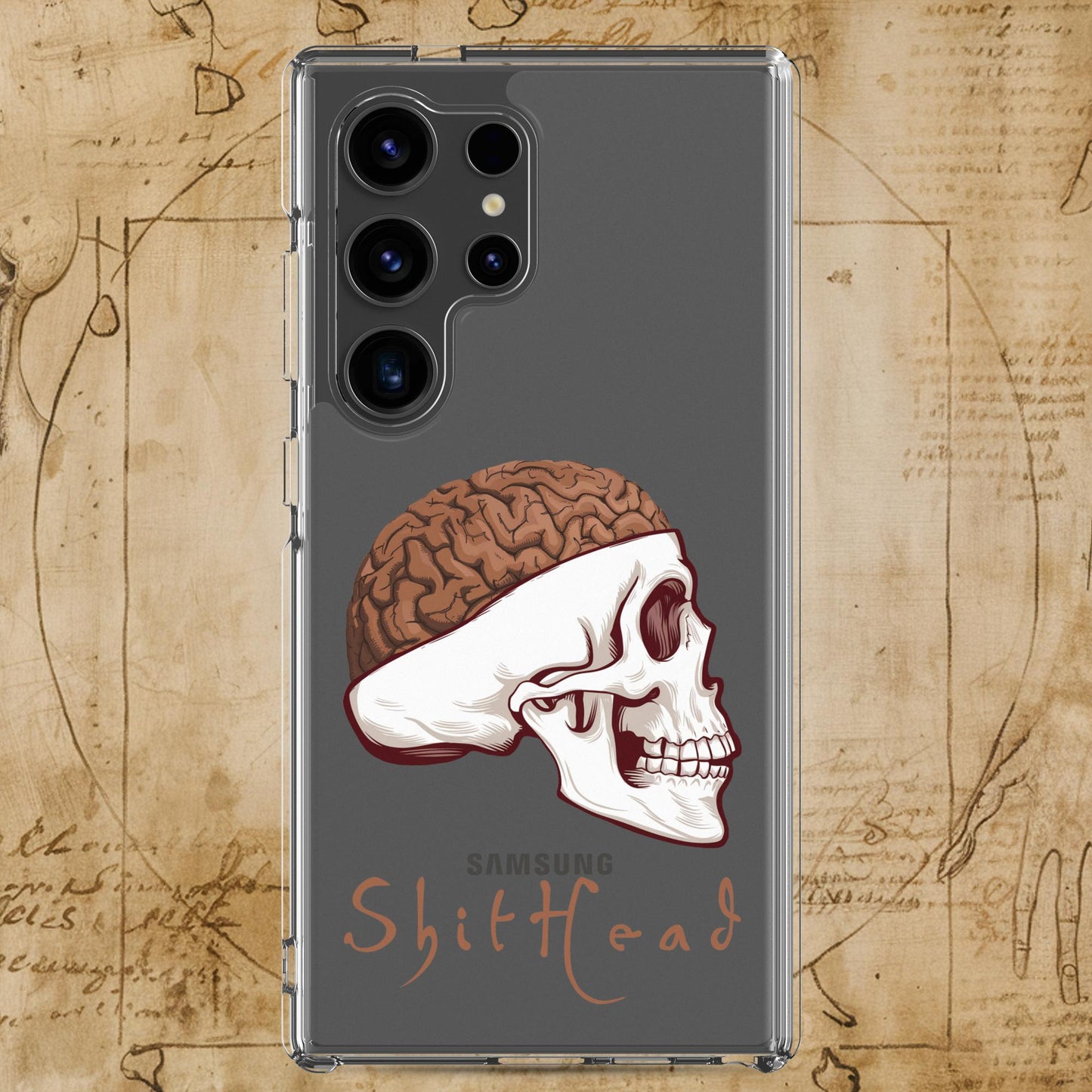ShitHead Funny Leonardo da Vinci Drawing Clear Case for Samsung Samsung Galaxy S24 Ultra Mobile Phone Cases Brains Feelings Leonardo da Vinci Life Next Cult Brand