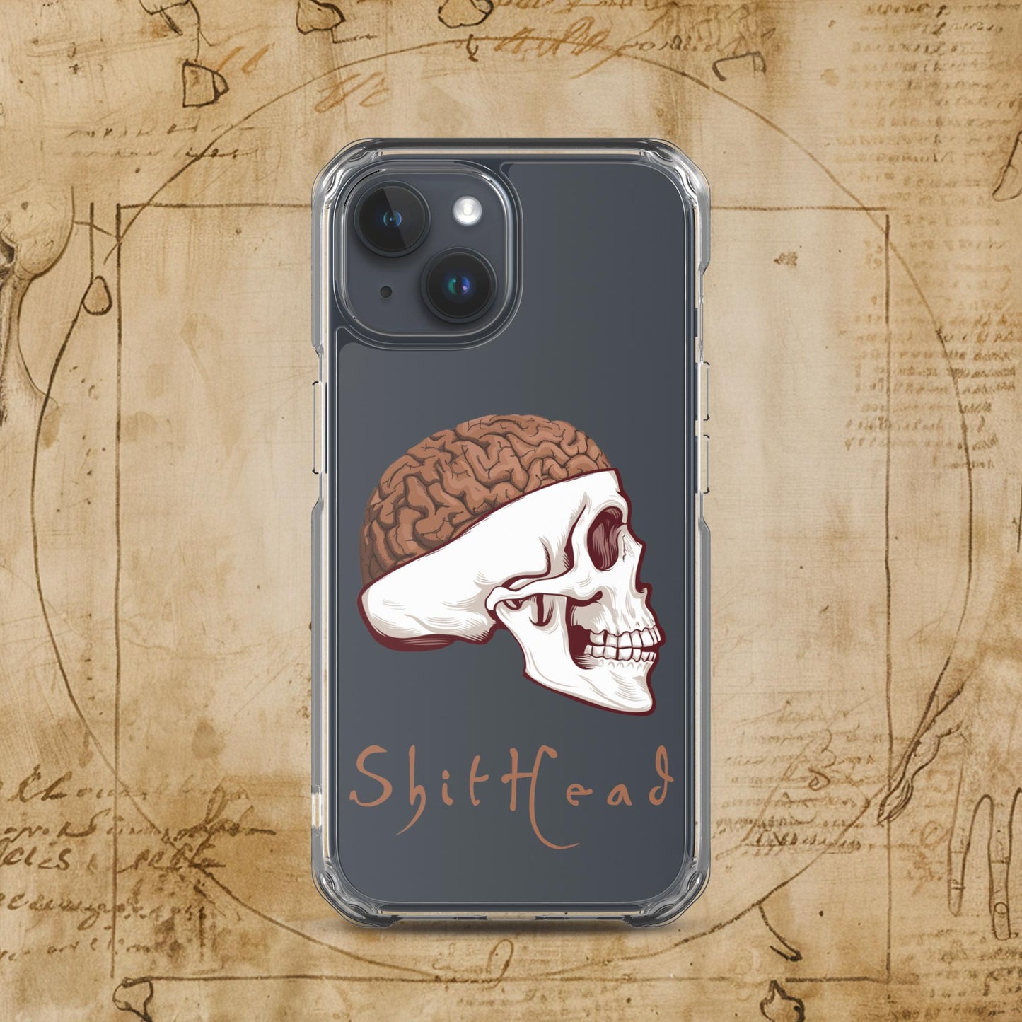 ShitHead Funny Leonardo da Vinci Drawing Clear Case for iPhone iPhone 15 Mobile Phone Cases Brains Feelings Leonardo da Vinci Life Next Cult Brand
