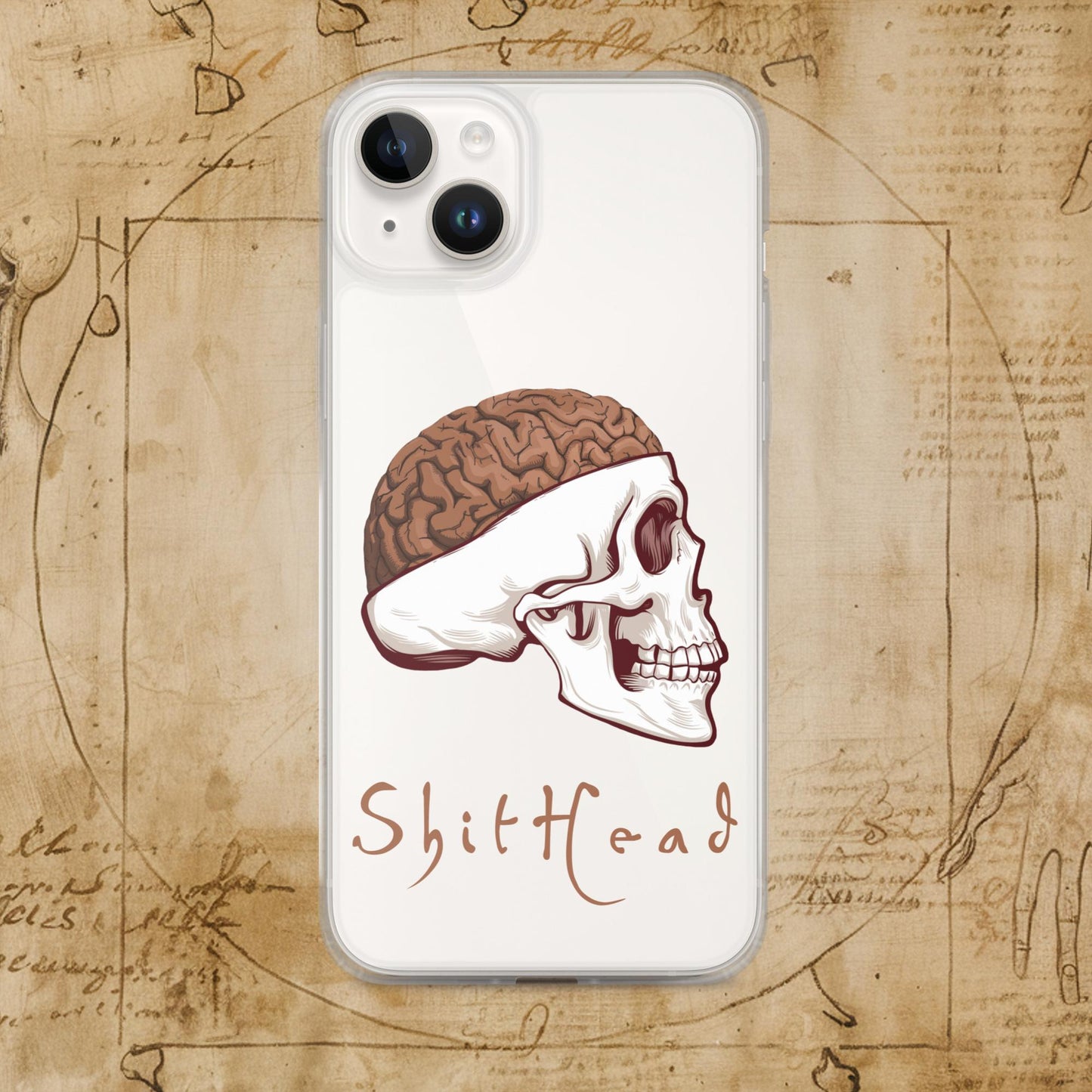 ShitHead Funny Leonardo da Vinci Drawing Clear Case for iPhone iPhone 14 Plus Mobile Phone Cases Brains Feelings Leonardo da Vinci Life Next Cult Brand