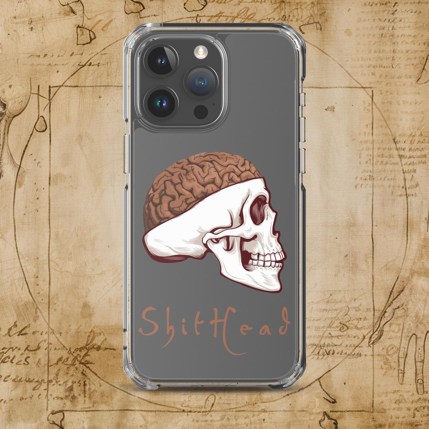 ShitHead Funny Leonardo da Vinci Drawing Clear Case for iPhone iPhone 15 Pro Max Mobile Phone Cases Brains Feelings Leonardo da Vinci Life Next Cult Brand