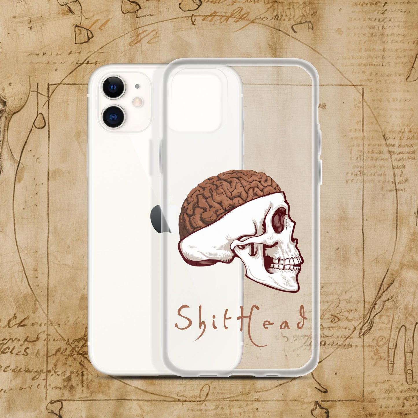ShitHead Funny Leonardo da Vinci Drawing Clear Case for iPhone iPhone 11 Mobile Phone Cases Brains Feelings Leonardo da Vinci Life Next Cult Brand