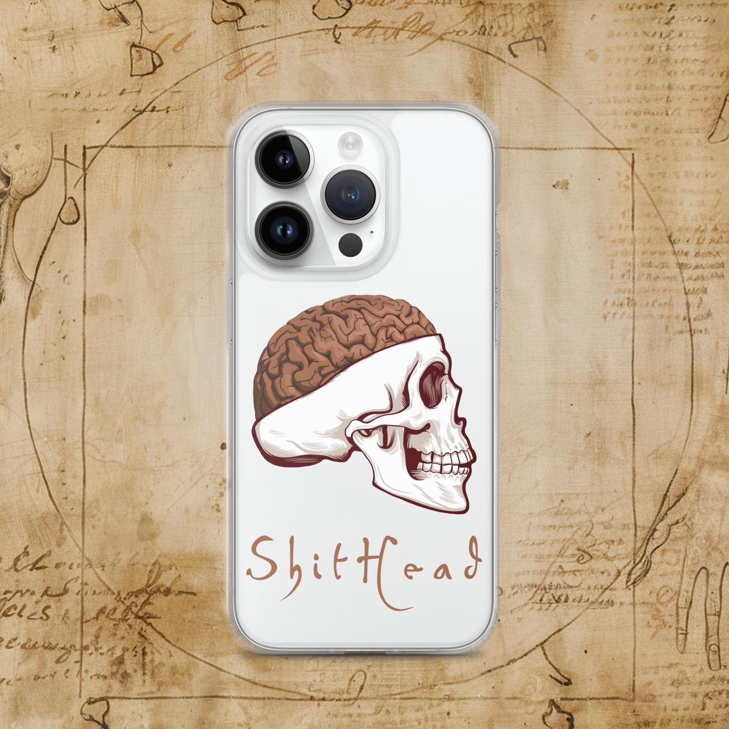 ShitHead Funny Leonardo da Vinci Drawing Clear Case for iPhone iPhone 14 Pro Mobile Phone Cases Brains Feelings Leonardo da Vinci Life Next Cult Brand