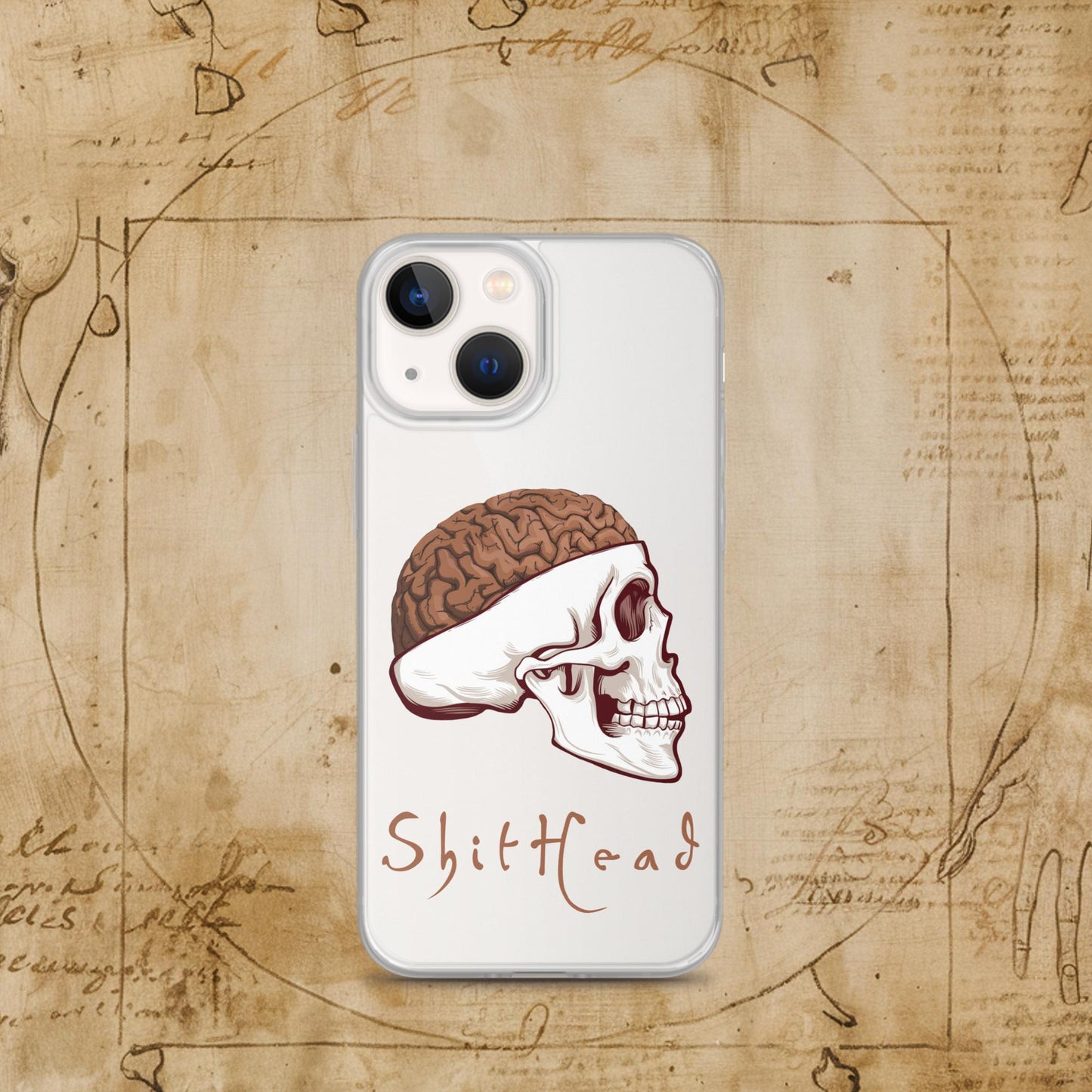 ShitHead Funny Leonardo da Vinci Drawing Clear Case for iPhone iPhone 13 mini Mobile Phone Cases Brains Feelings Leonardo da Vinci Life Next Cult Brand