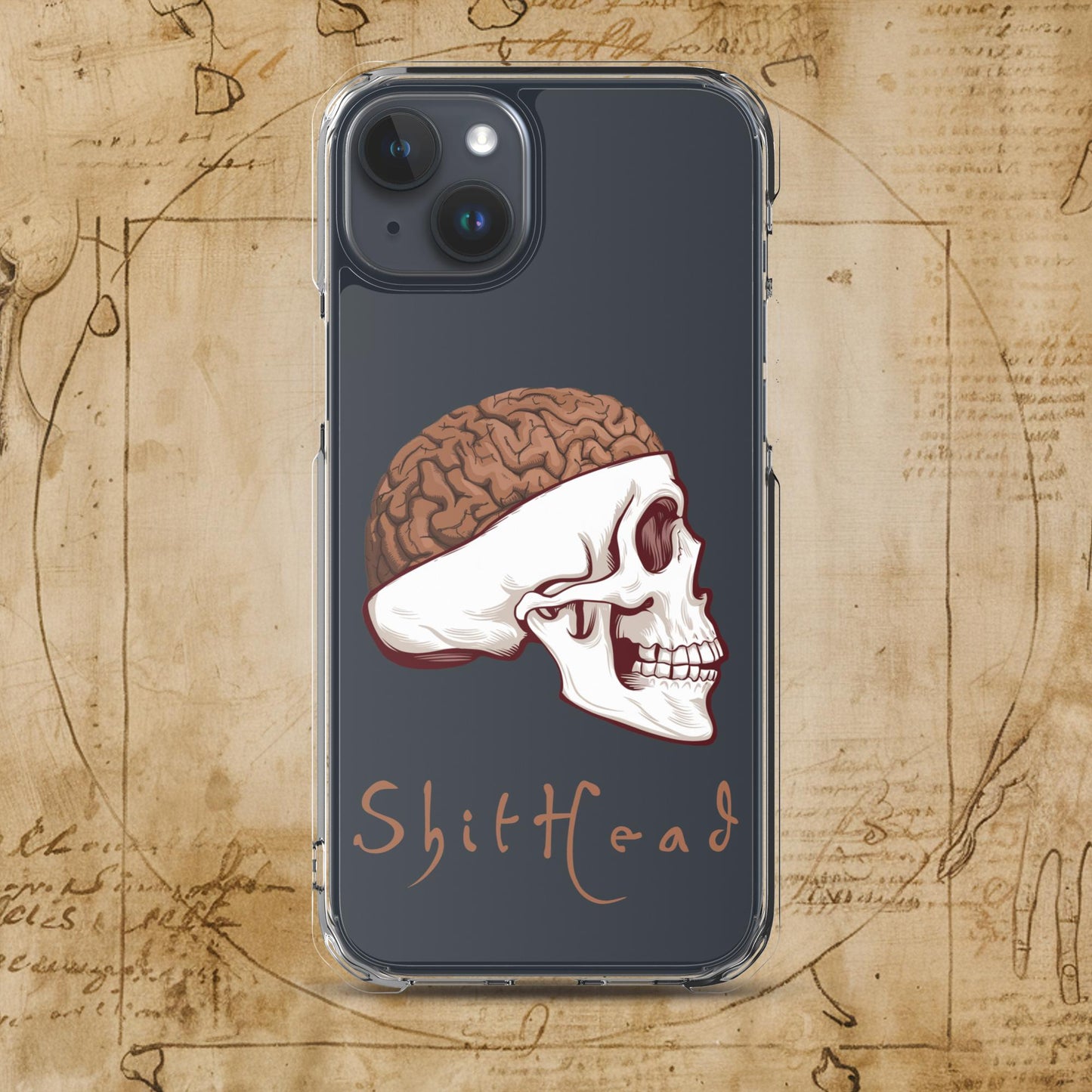 ShitHead Funny Leonardo da Vinci Drawing Clear Case for iPhone iPhone 15 Plus Mobile Phone Cases Brains Feelings Leonardo da Vinci Life Next Cult Brand