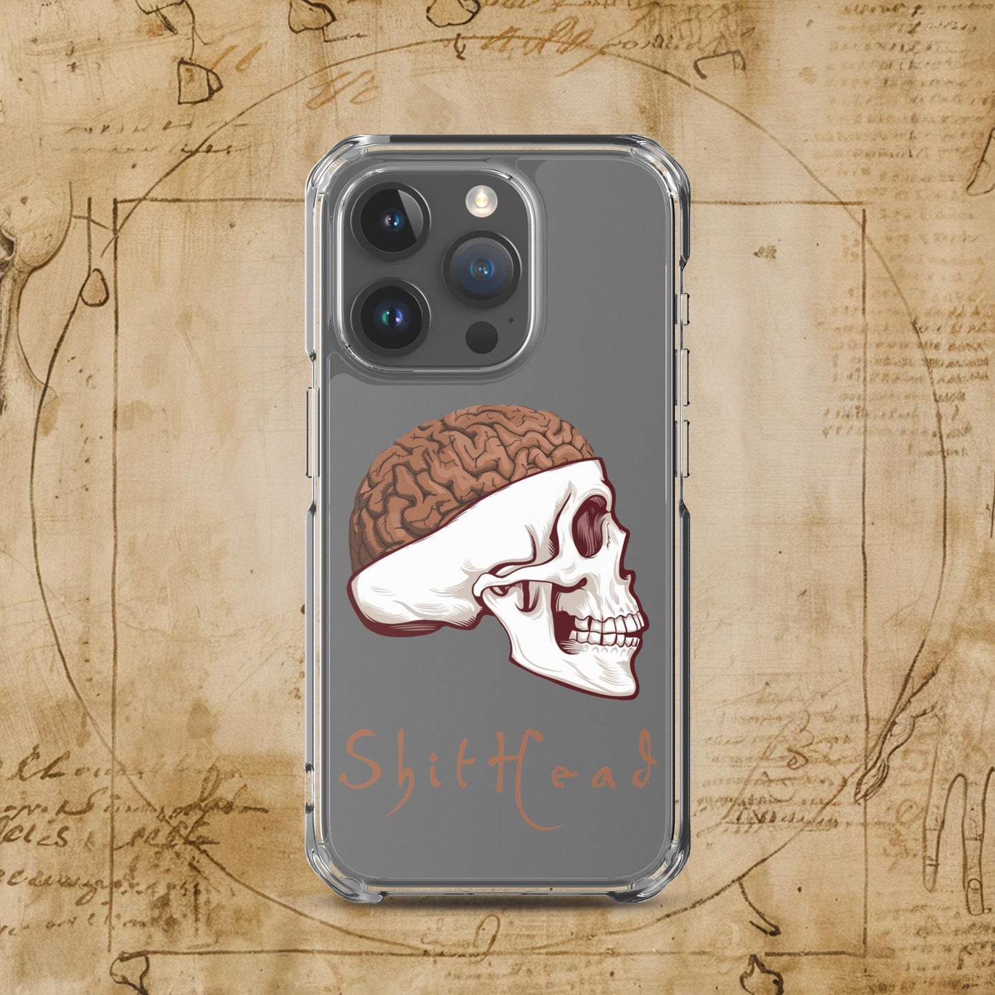 ShitHead Funny Leonardo da Vinci Drawing Clear Case for iPhone iPhone 15 Pro Mobile Phone Cases Brains Feelings Leonardo da Vinci Life Next Cult Brand